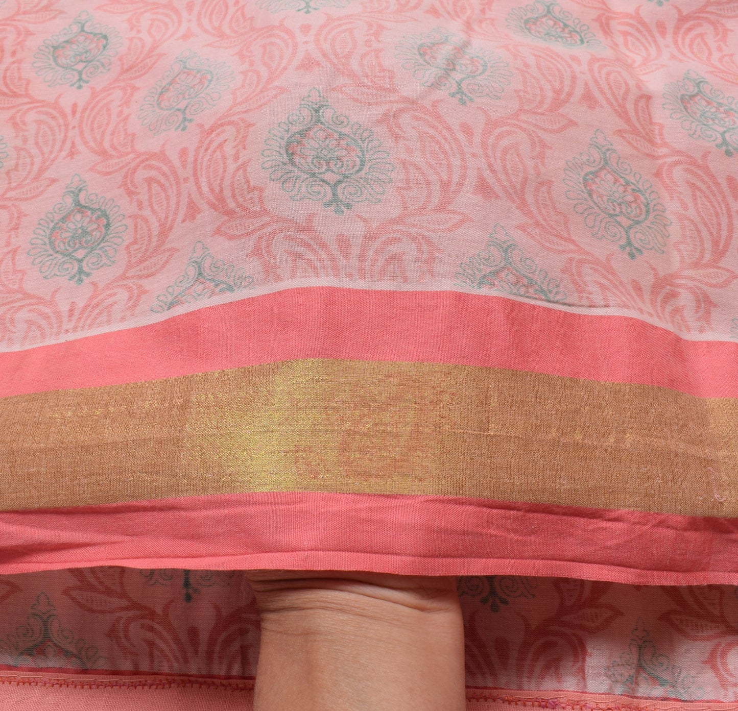 Sushila Vintage Pink Woven Saree 100% Pure Cotton Printed Floral Craft Fabric