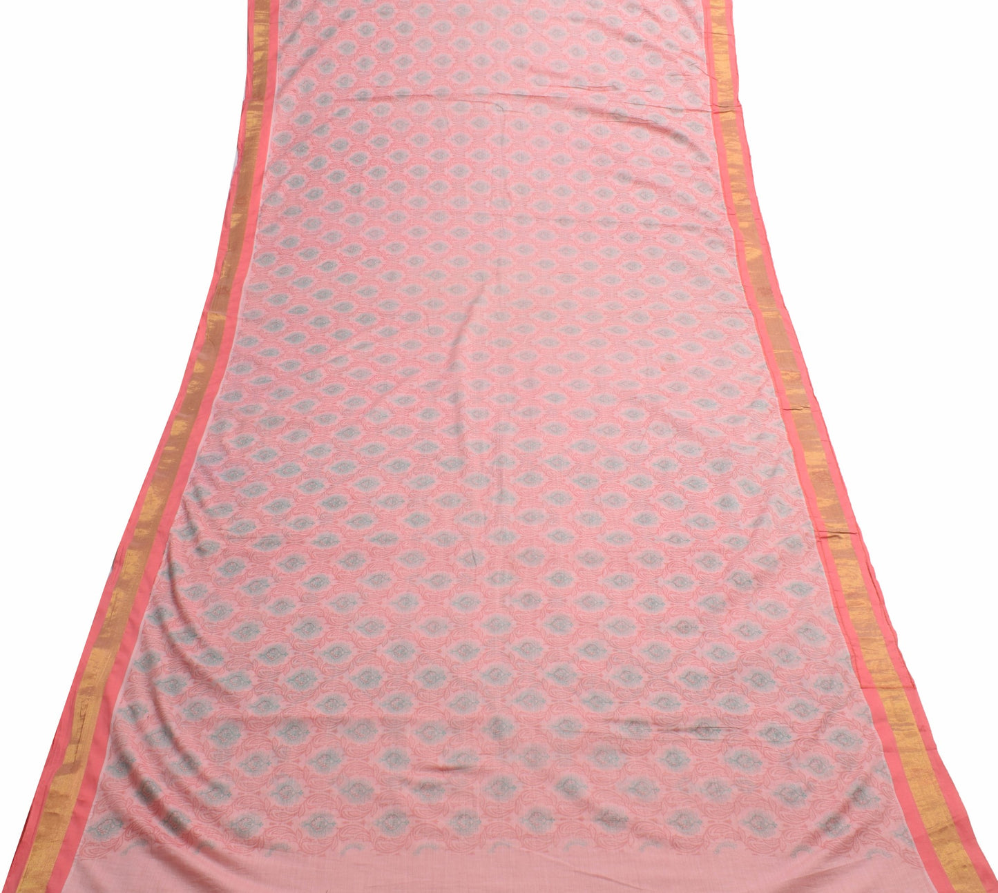 Sushila Vintage Pink Woven Saree 100% Pure Cotton Printed Floral Craft Fabric