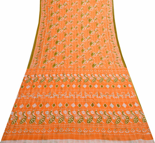 Sushila Vintage Dark Orange Saree 100% Pure Cotton Printed Soft Craft Fabric
