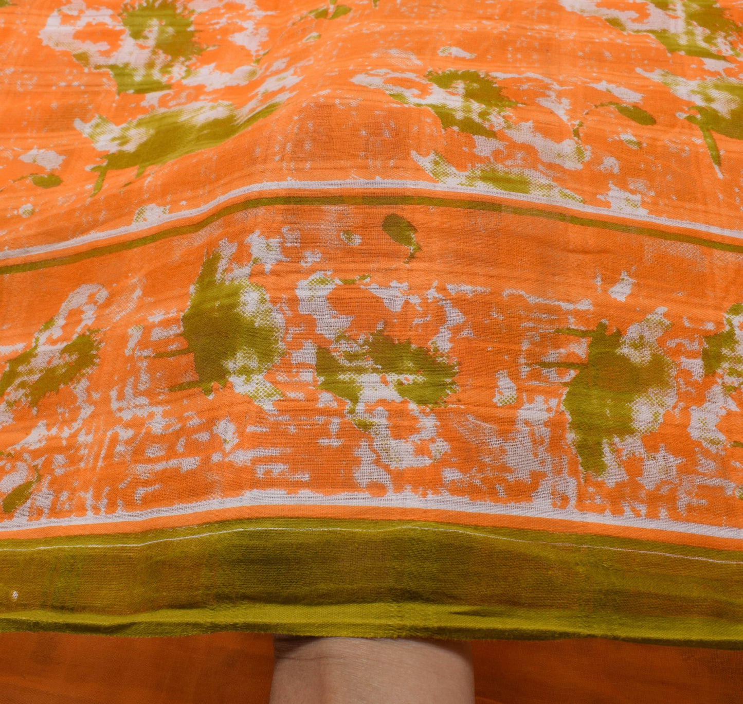 Sushila Vintage Dark Orange Saree 100% Pure Cotton Printed Soft Craft Fabric