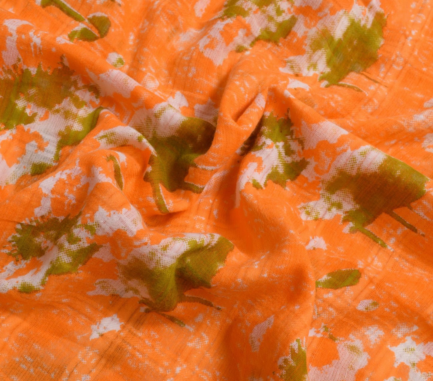 Sushila Vintage Dark Orange Saree 100% Pure Cotton Printed Soft Craft Fabric