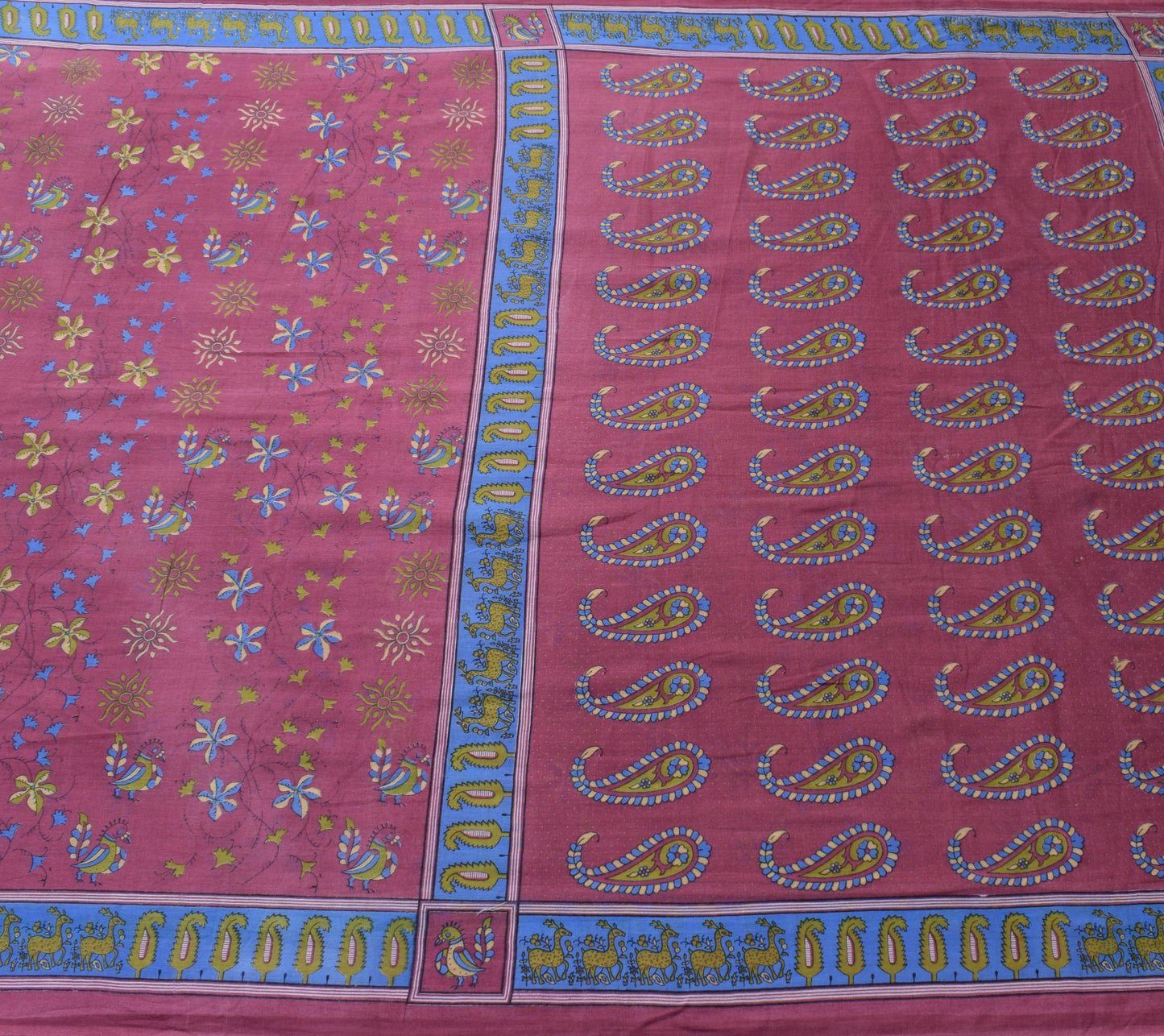 Sushila Vintage Daily Wear Saree 100%Pure Cotton Birds Printed Soft Craft Fabric
