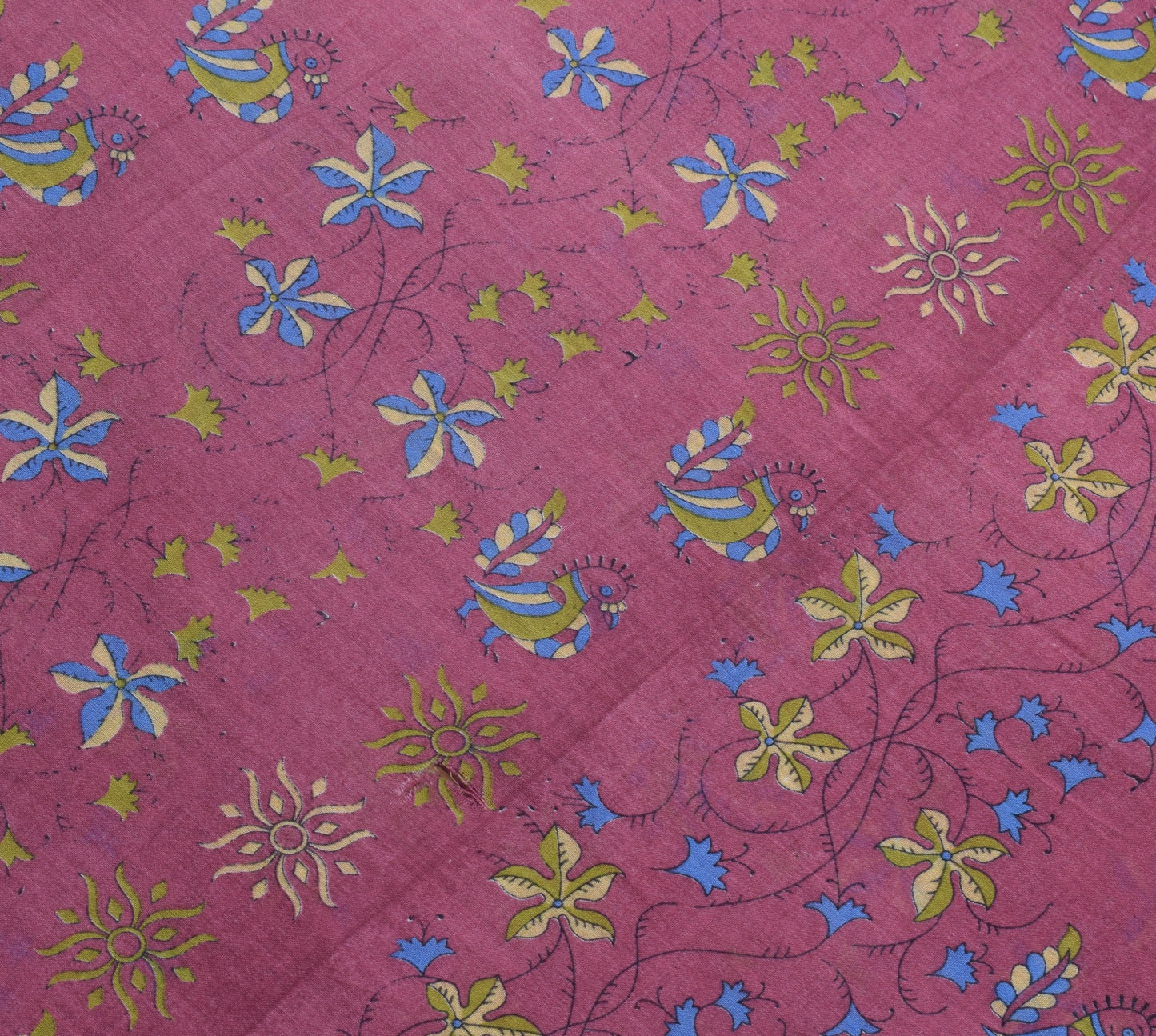 Sushila Vintage Daily Wear Saree 100%Pure Cotton Birds Printed Soft Craft Fabric