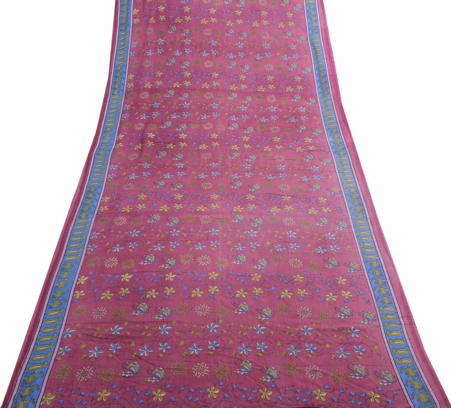 Sushila Vintage Daily Wear Saree 100%Pure Cotton Birds Printed Soft Craft Fabric