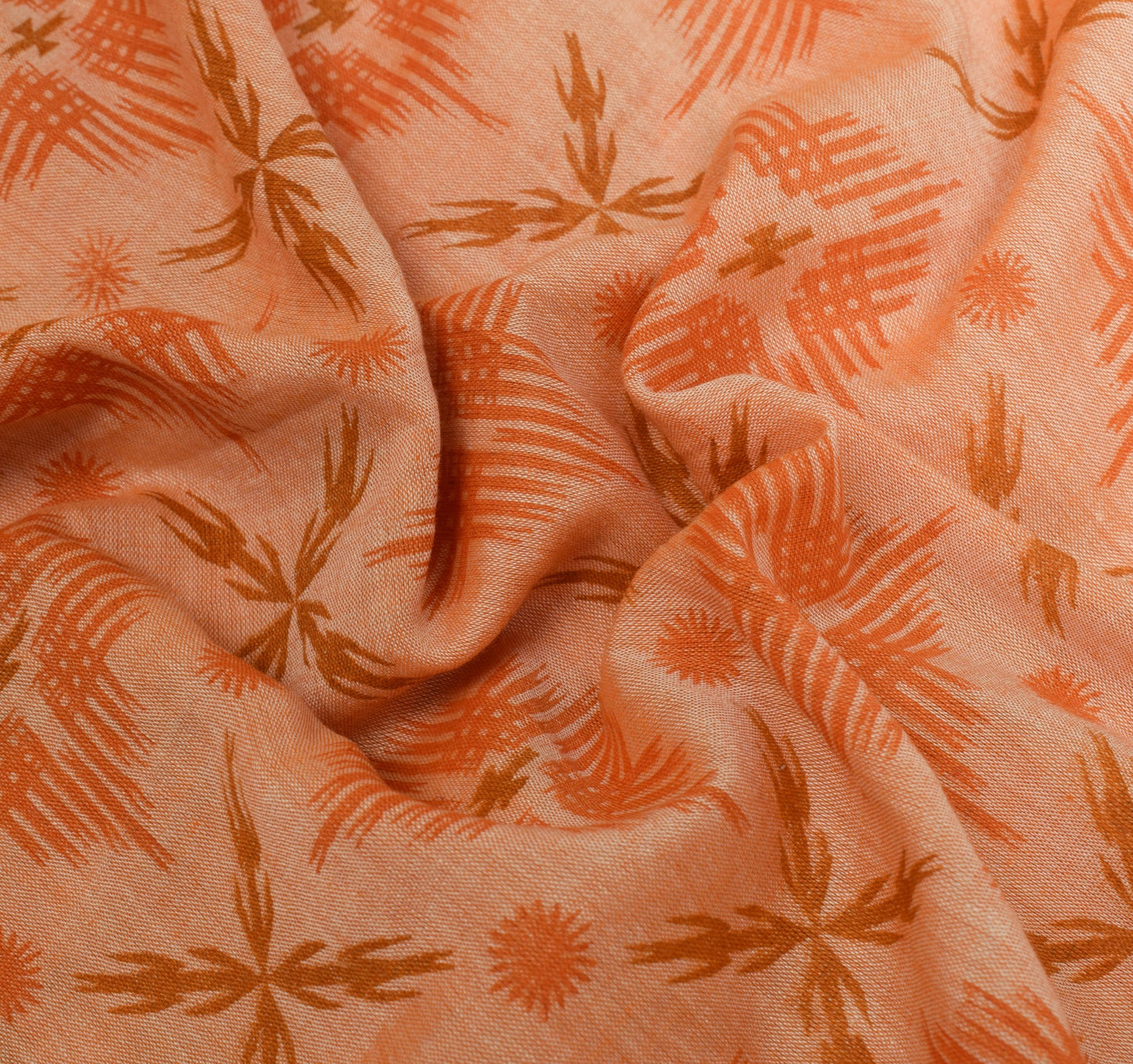 Sushila Vintage Orange Saree 100% Pure Cotton Printed & Woven Soft Craft Fabric