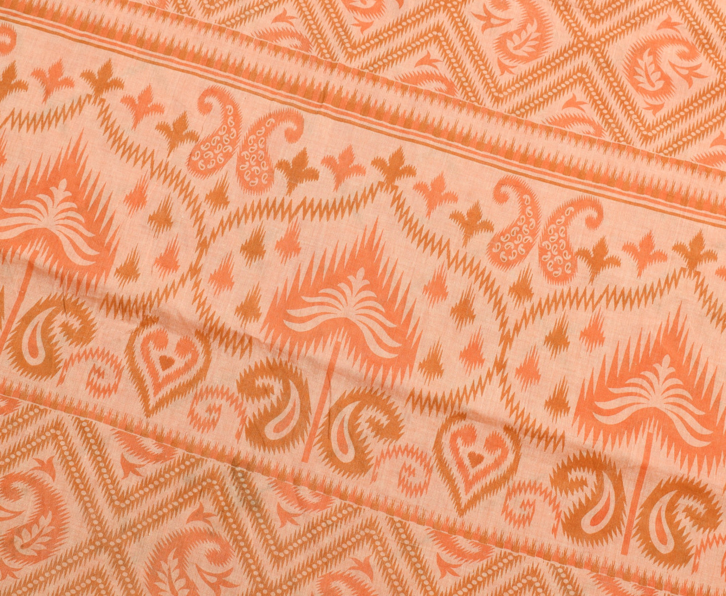 Sushila Vintage Orange Saree 100% Pure Cotton Printed & Woven Soft Craft Fabric