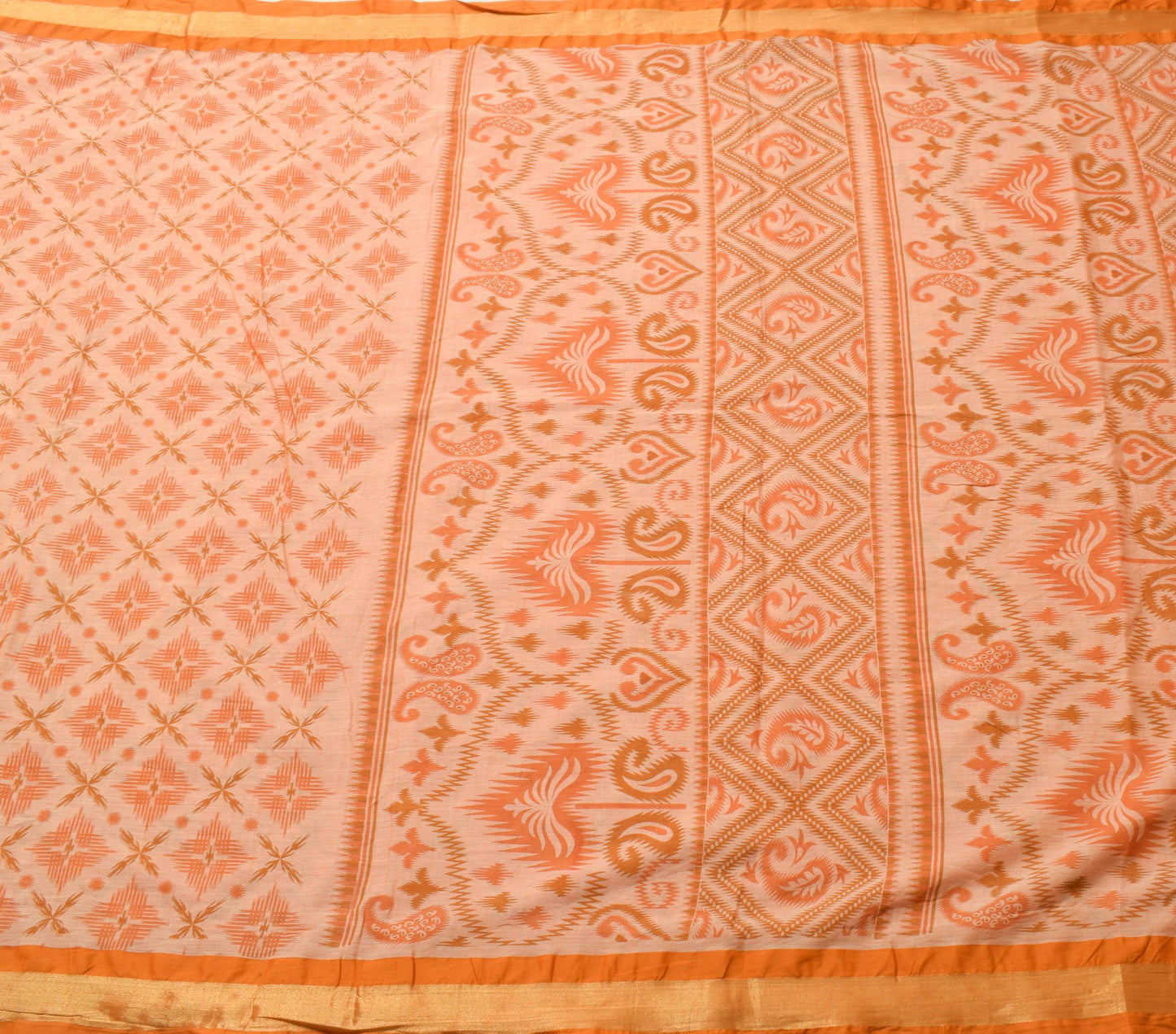 Sushila Vintage Orange Saree 100% Pure Cotton Printed & Woven Soft Craft Fabric