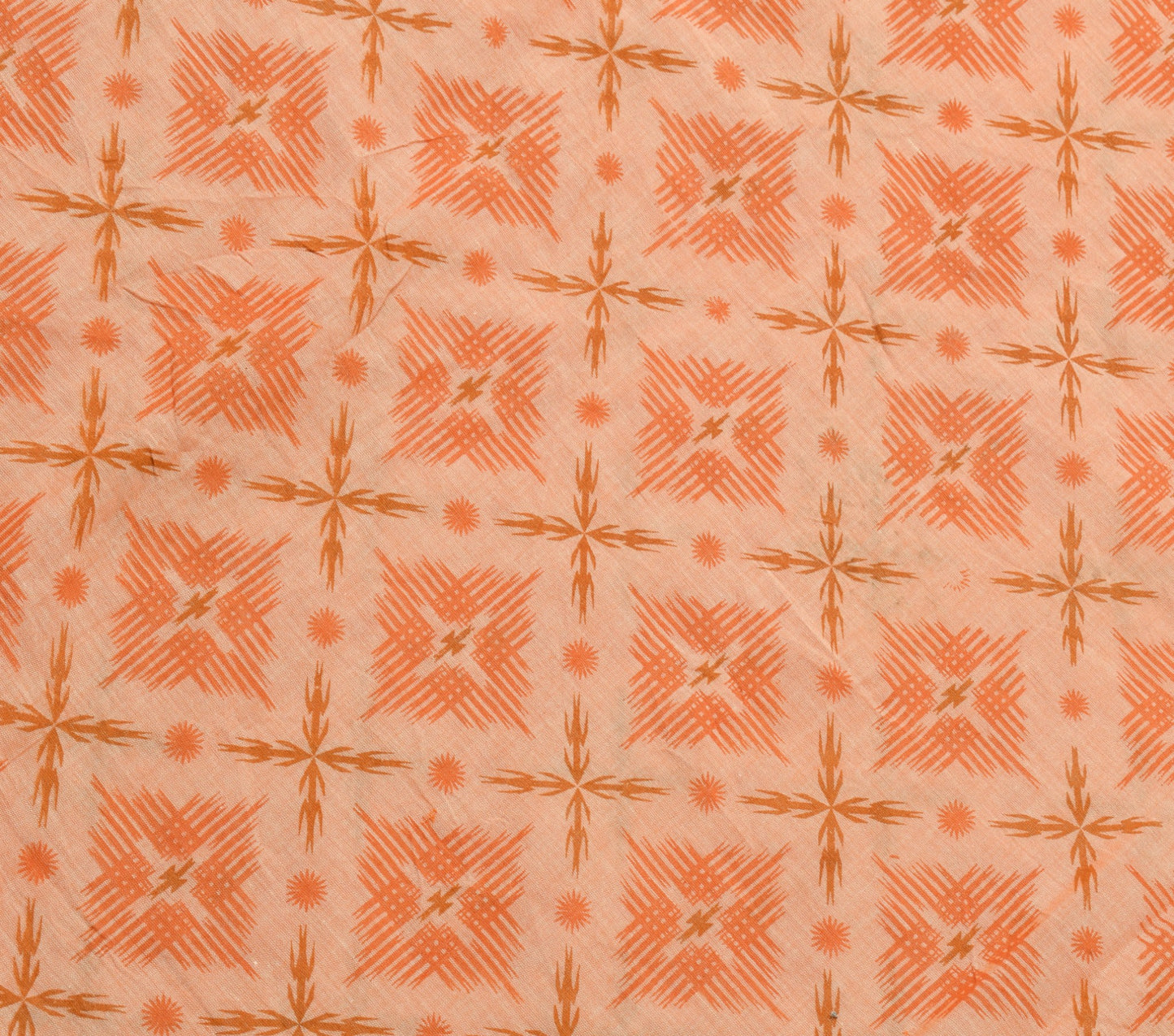 Sushila Vintage Orange Saree 100% Pure Cotton Printed & Woven Soft Craft Fabric