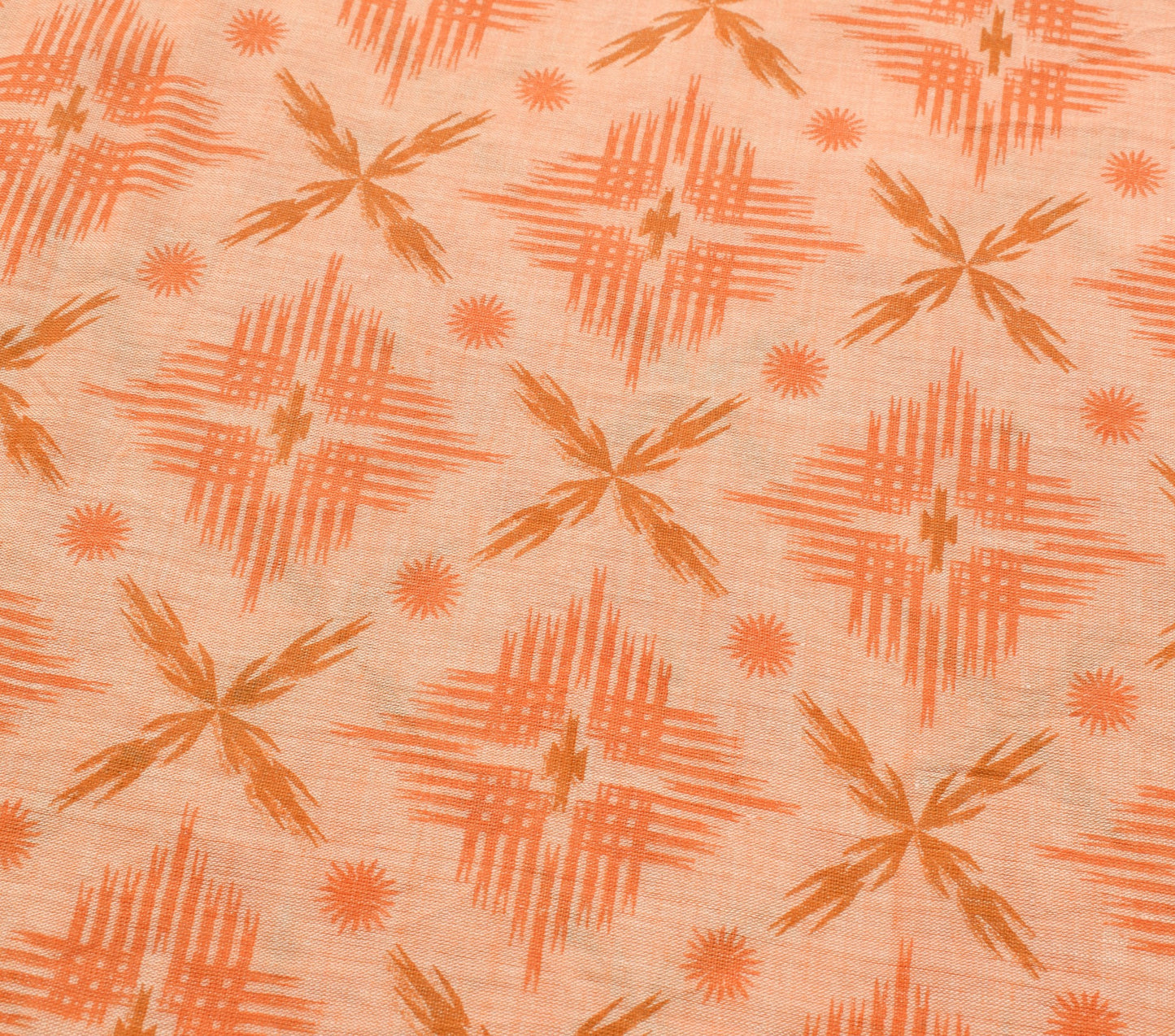 Sushila Vintage Orange Saree 100% Pure Cotton Printed & Woven Soft Craft Fabric