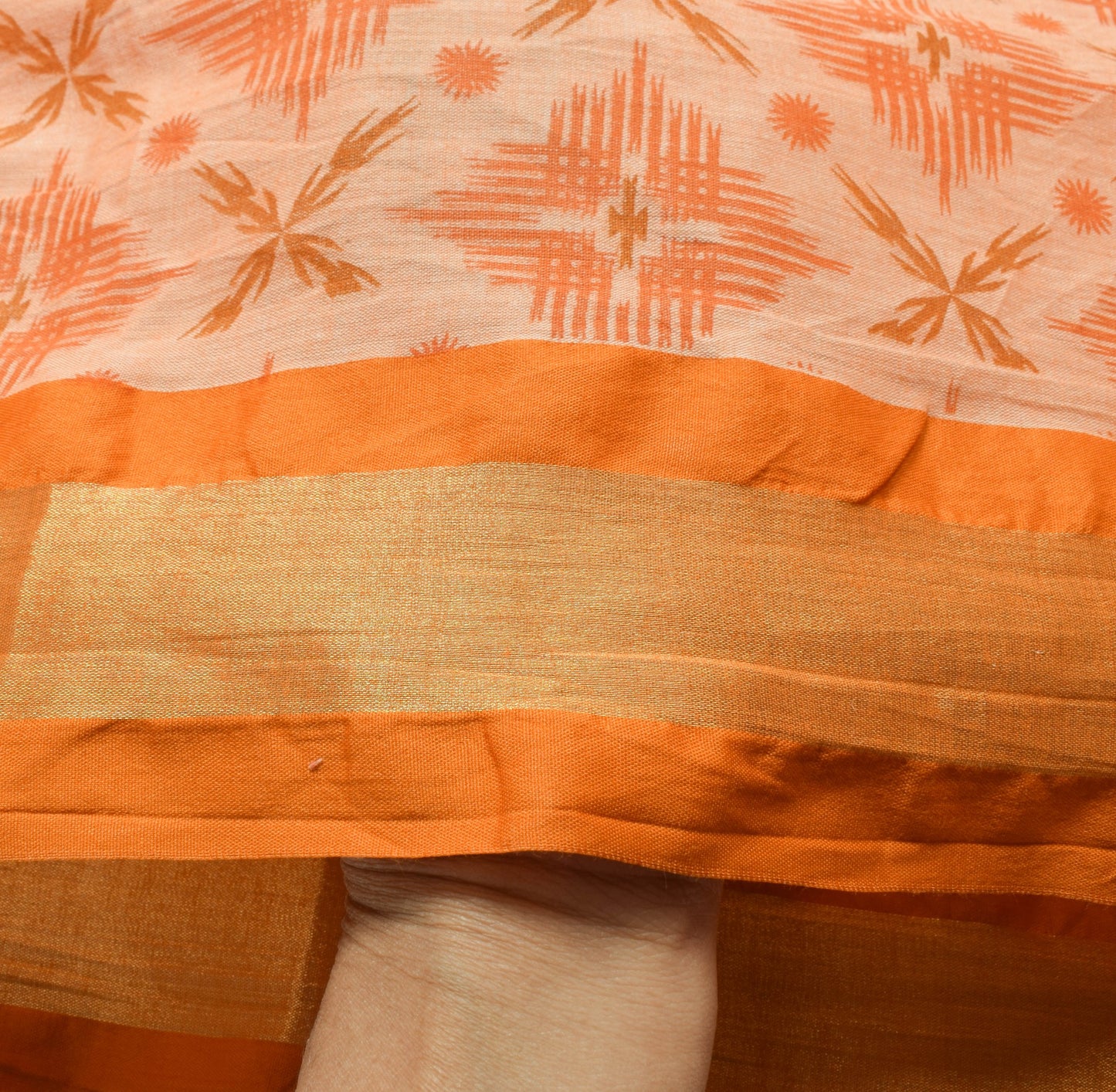 Sushila Vintage Orange Saree 100% Pure Cotton Printed & Woven Soft Craft Fabric