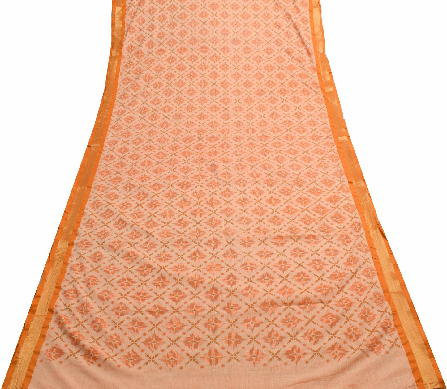 Sushila Vintage Orange Saree 100% Pure Cotton Printed & Woven Soft Craft Fabric