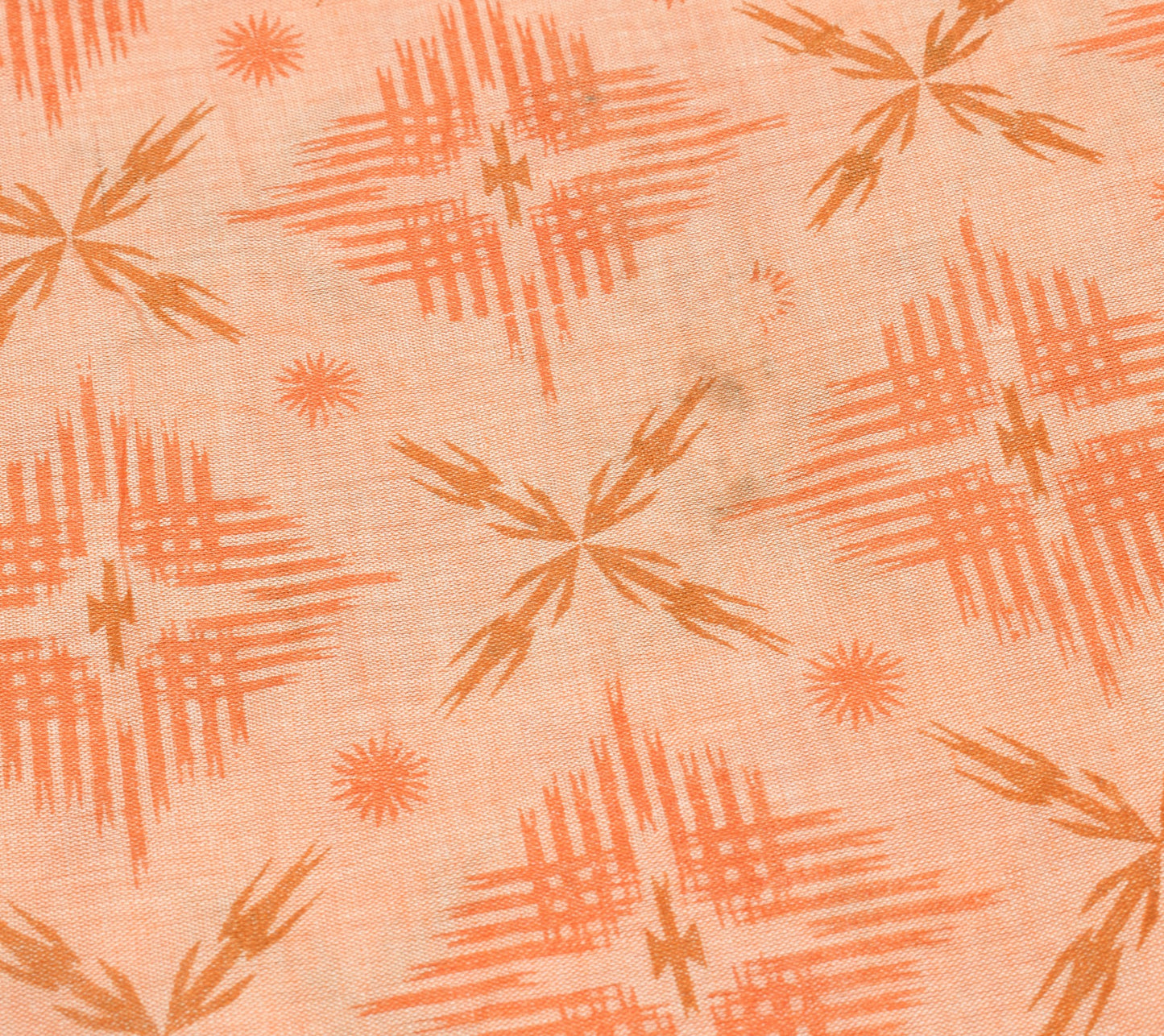 Sushila Vintage Orange Saree 100% Pure Cotton Printed & Woven Soft Craft Fabric