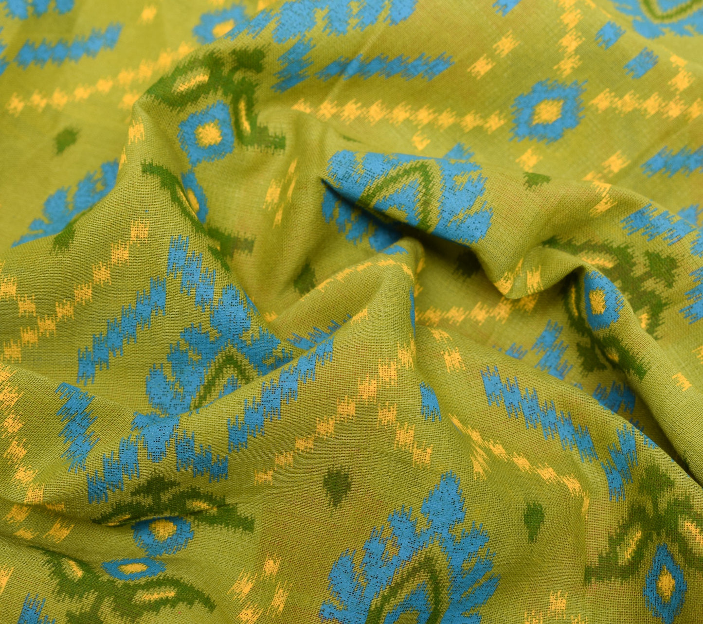 Sushila Vintage Green Saree 100% Pure Cotton Printed Peacock Indian Craft Fabric