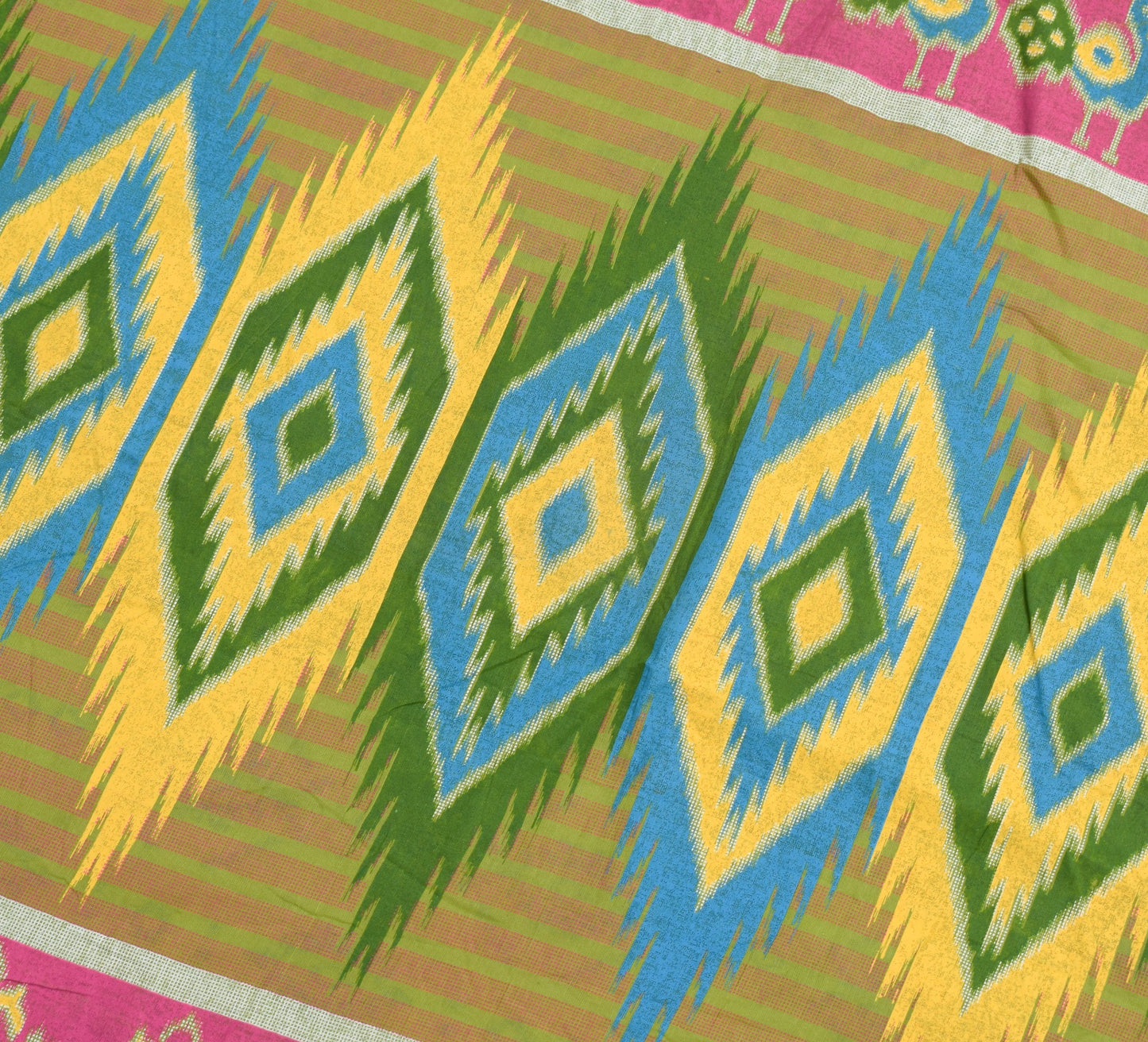 Sushila Vintage Green Saree 100% Pure Cotton Printed Peacock Indian Craft Fabric