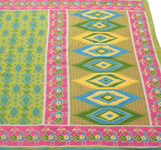 Sushila Vintage Green Saree 100% Pure Cotton Printed Peacock Indian Craft Fabric