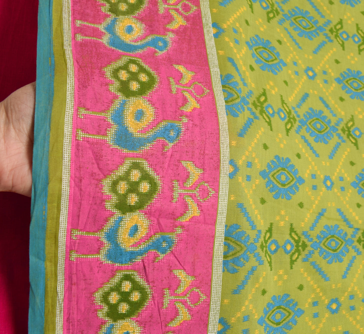 Sushila Vintage Green Saree 100% Pure Cotton Printed Peacock Indian Craft Fabric
