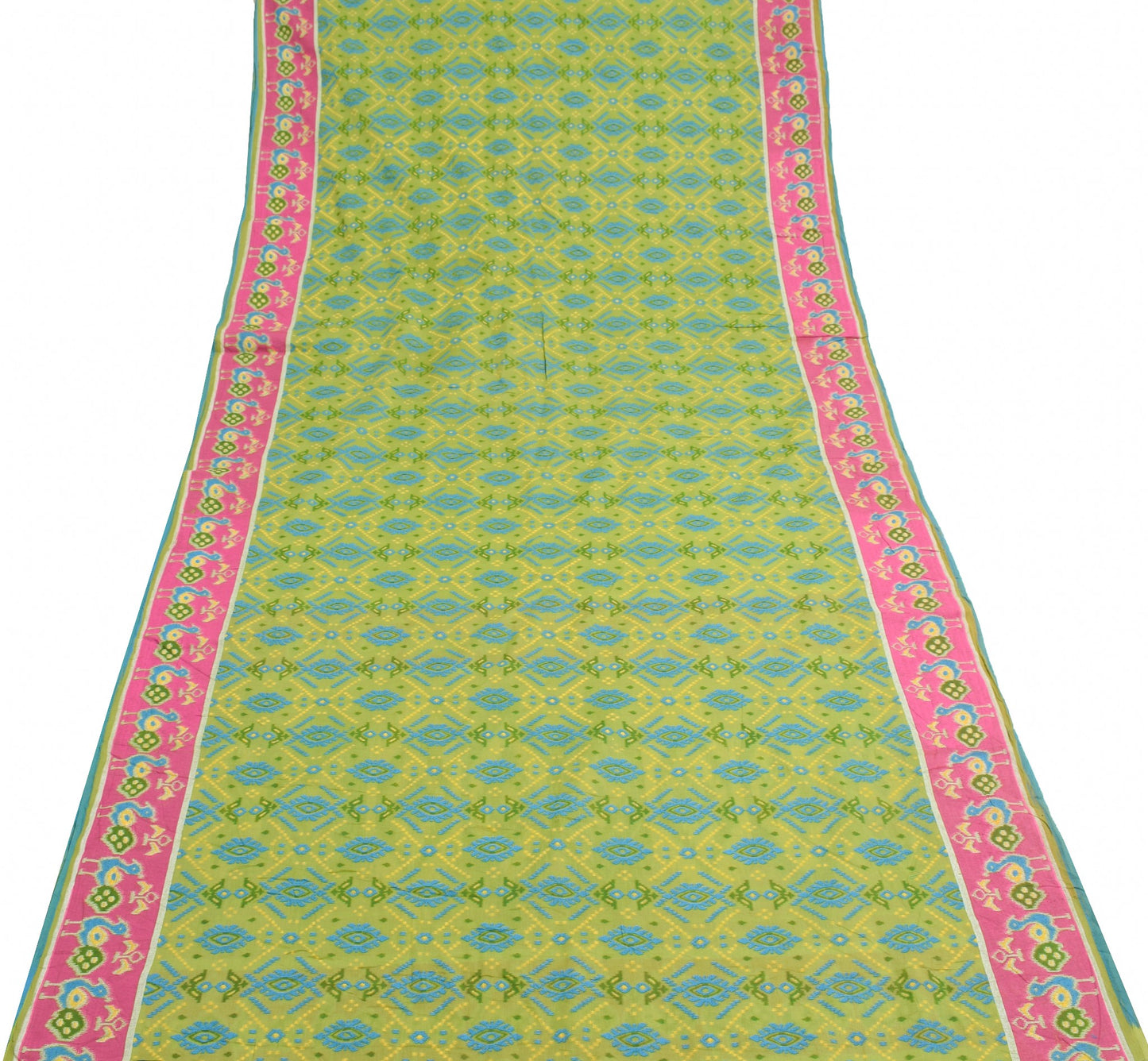 Sushila Vintage Green Saree 100% Pure Cotton Printed Peacock Indian Craft Fabric