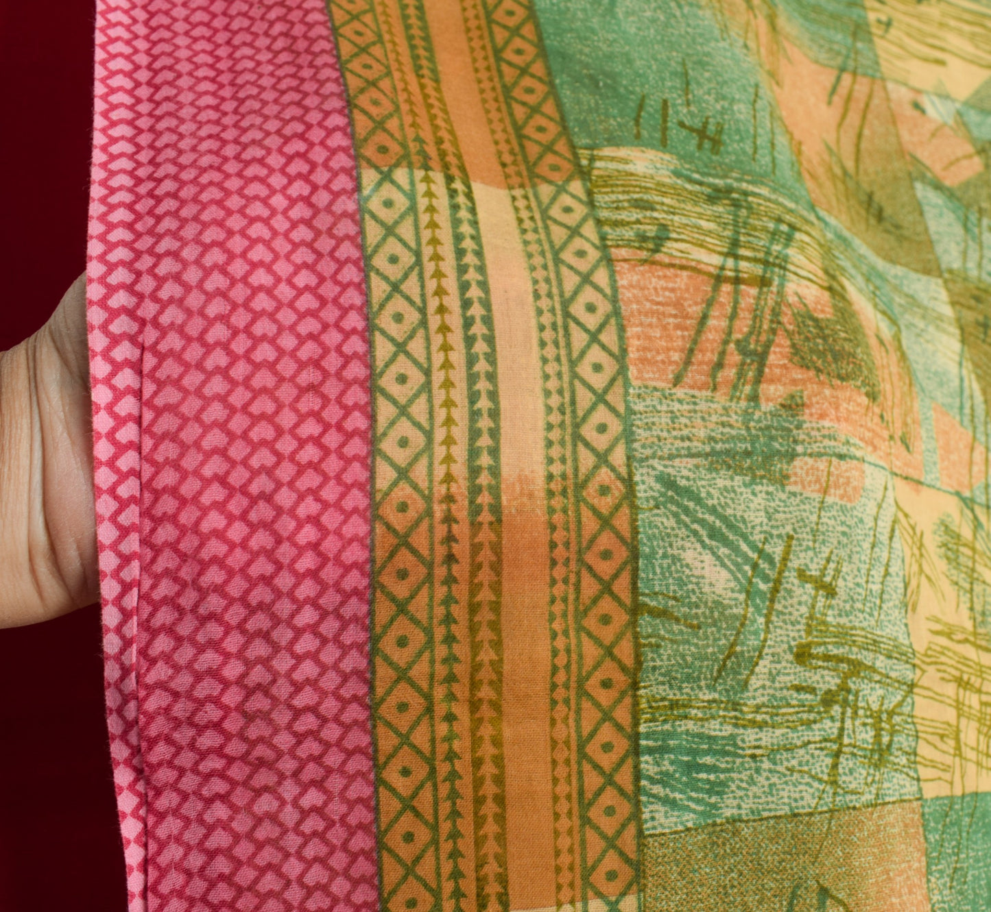 Sushila Vintage Indian Saree 100% Pure Cotton Printed Green Soft Craft Fabric