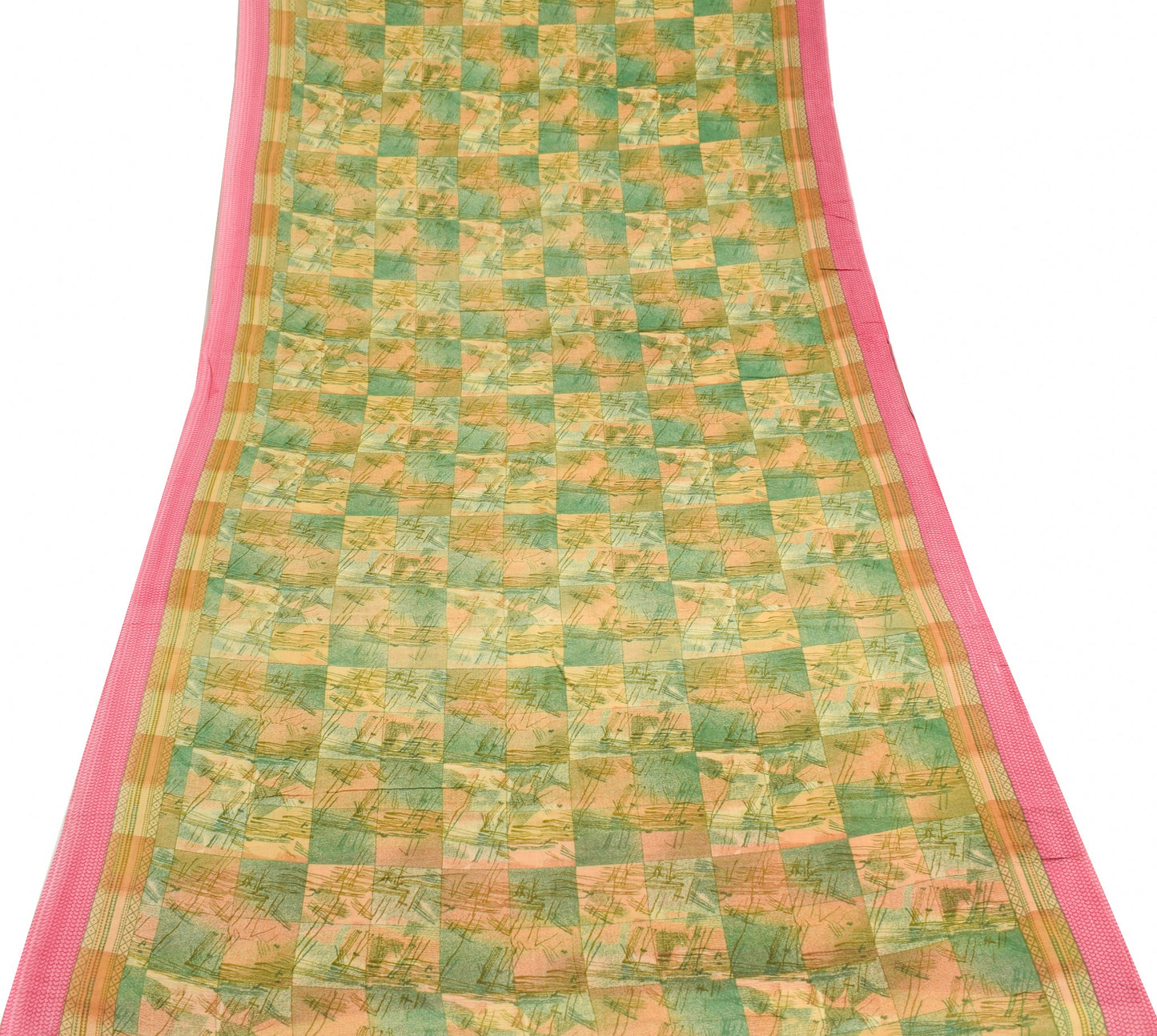 Sushila Vintage Indian Saree 100% Pure Cotton Printed Green Soft Craft Fabric