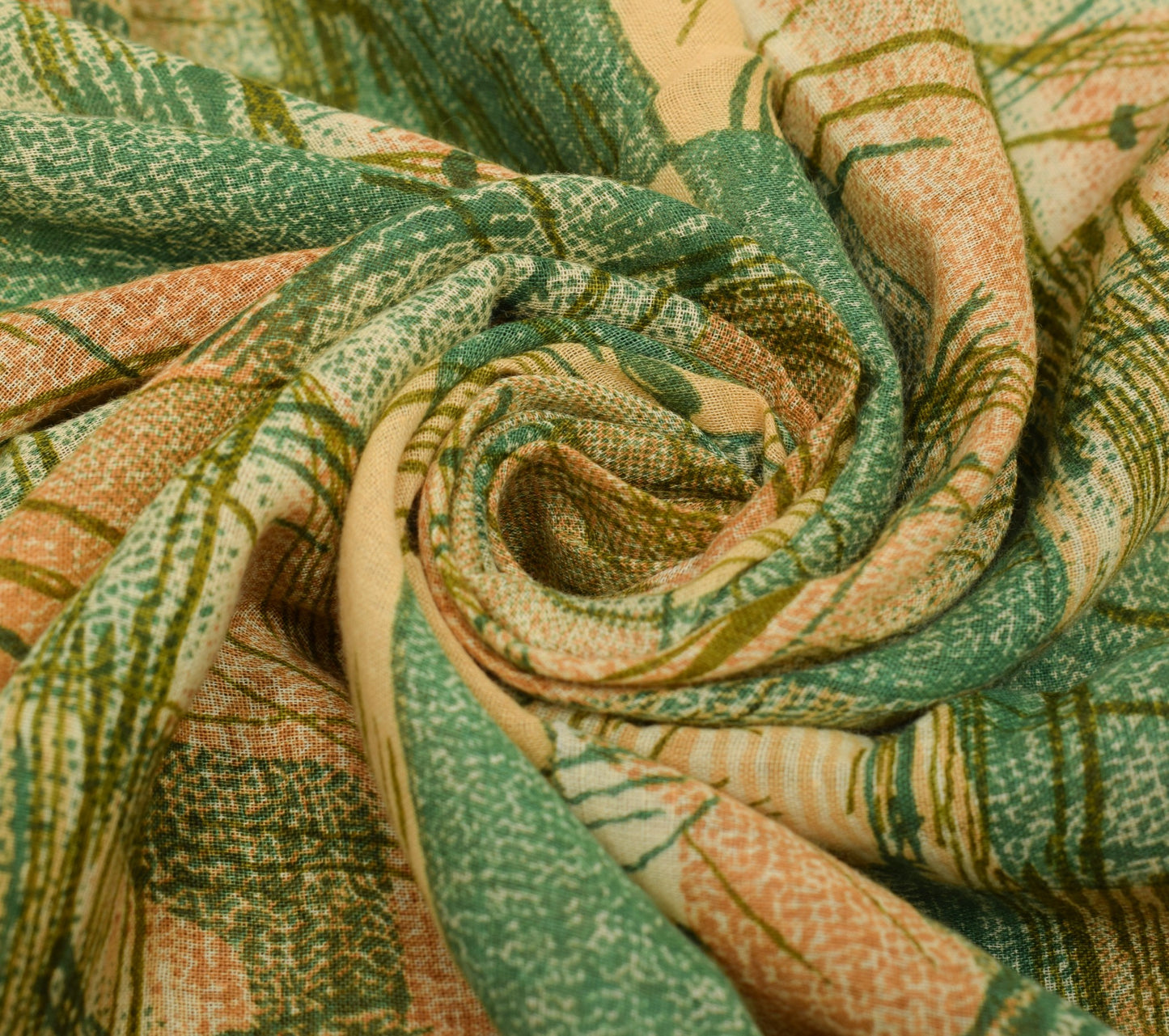 Sushila Vintage Indian Saree 100% Pure Cotton Printed Green Soft Craft Fabric