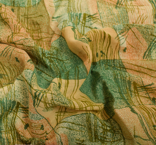 Sushila Vintage Indian Saree 100% Pure Cotton Printed Green Soft Craft Fabric