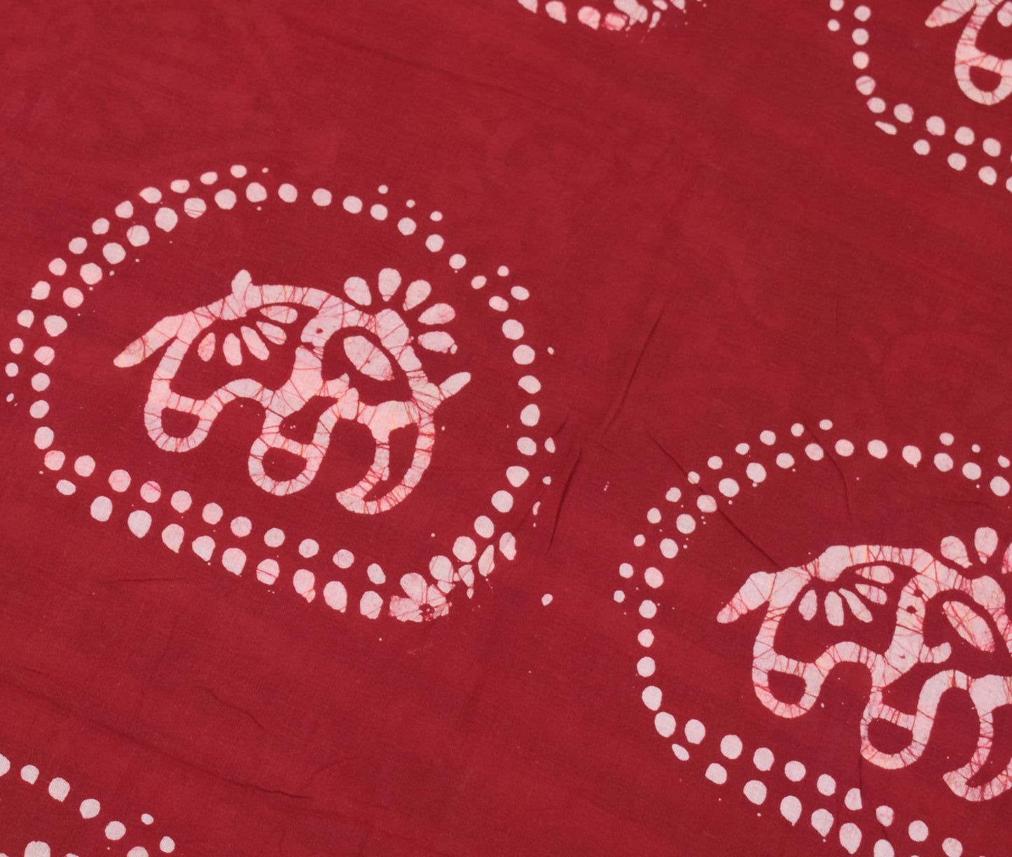 Sushila Vintage Red Saree 100% Pure Cotton Batik Printed 5 Yds Soft Craft Fabric