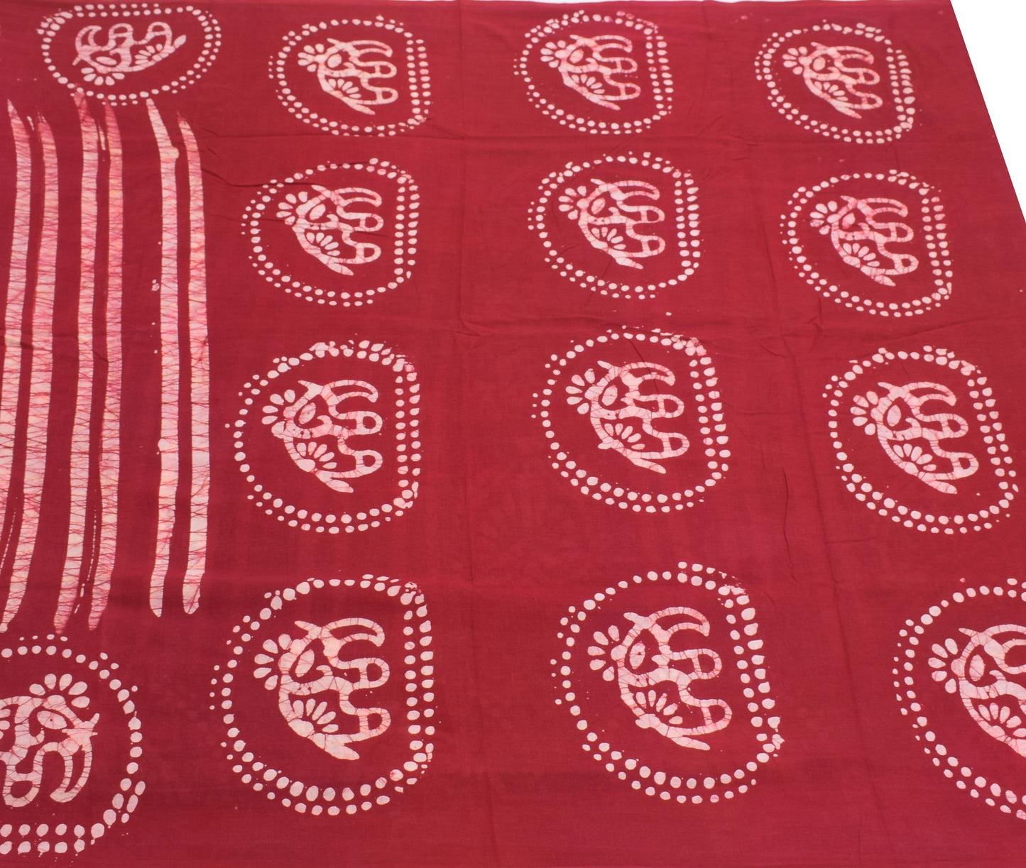 Sushila Vintage Red Saree 100% Pure Cotton Batik Printed 5 Yds Soft Craft Fabric
