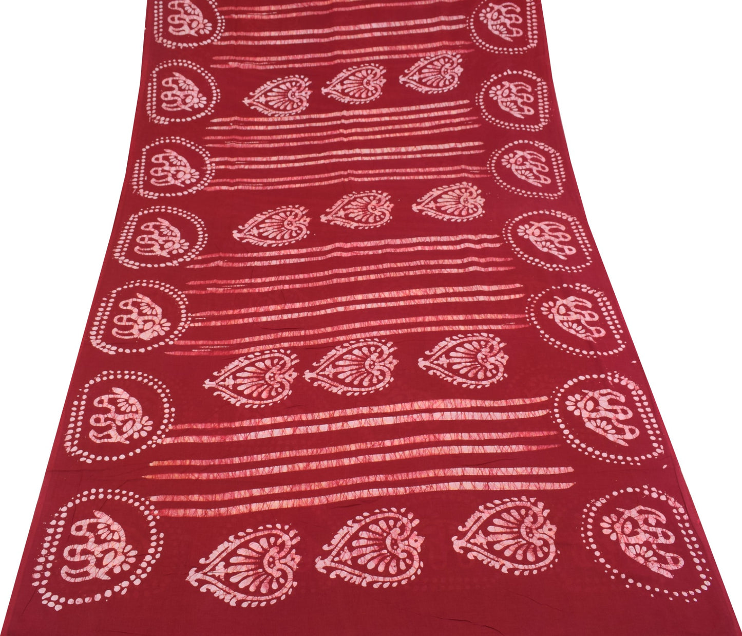 Sushila Vintage Red Saree 100% Pure Cotton Batik Printed 5 Yds Soft Craft Fabric