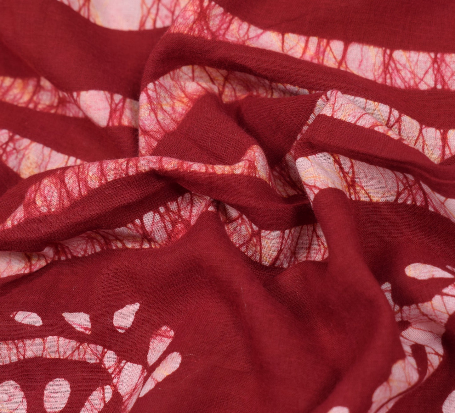 Sushila Vintage Red Saree 100% Pure Cotton Batik Printed 5 Yds Soft Craft Fabric