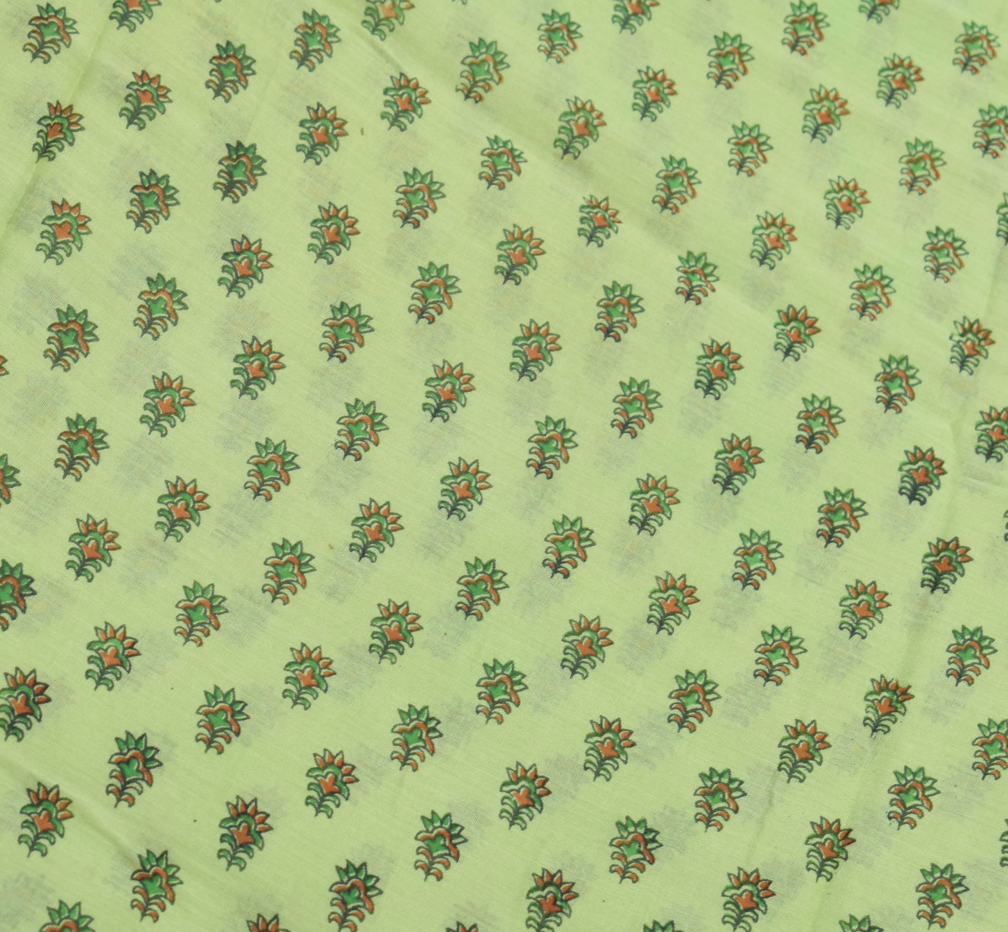 Sushila Vintage Green Saree Pure Cotton Hand Block Printed 5Yd Soft Craft Fabric