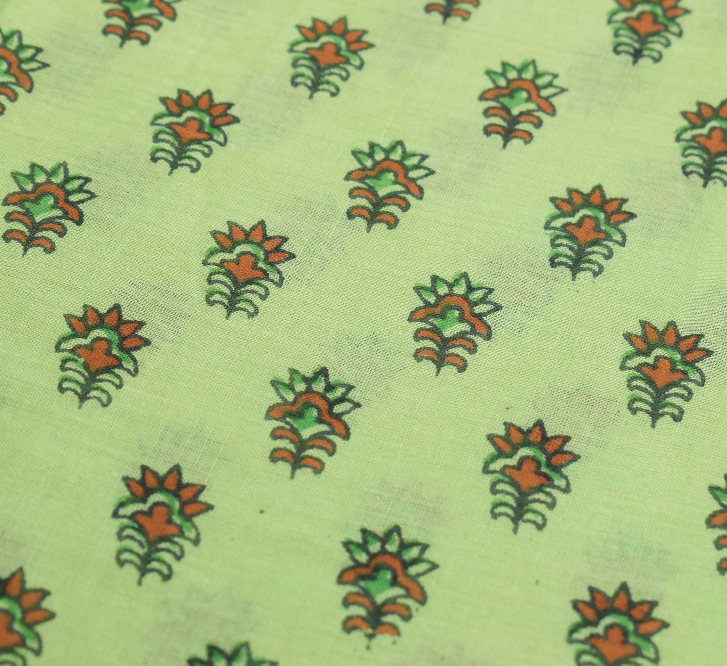 Sushila Vintage Green Saree Pure Cotton Hand Block Printed 5Yd Soft Craft Fabric
