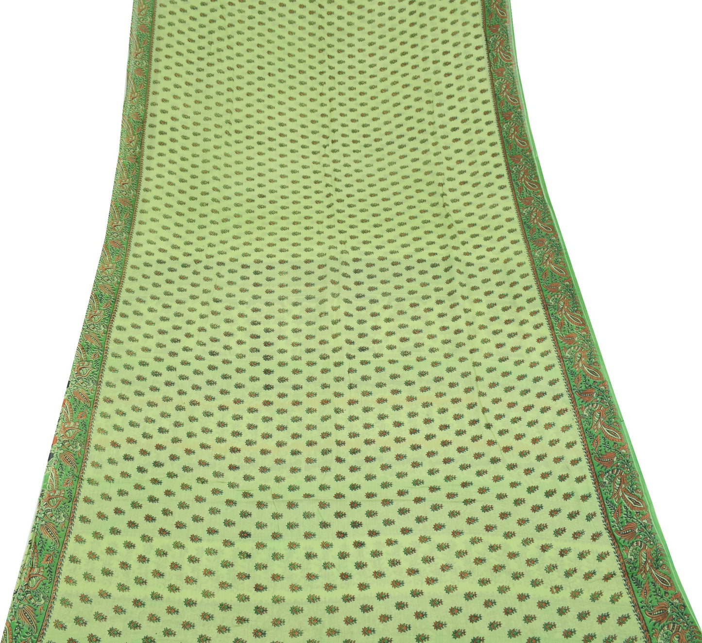 Sushila Vintage Green Saree Pure Cotton Hand Block Printed 5Yd Soft Craft Fabric