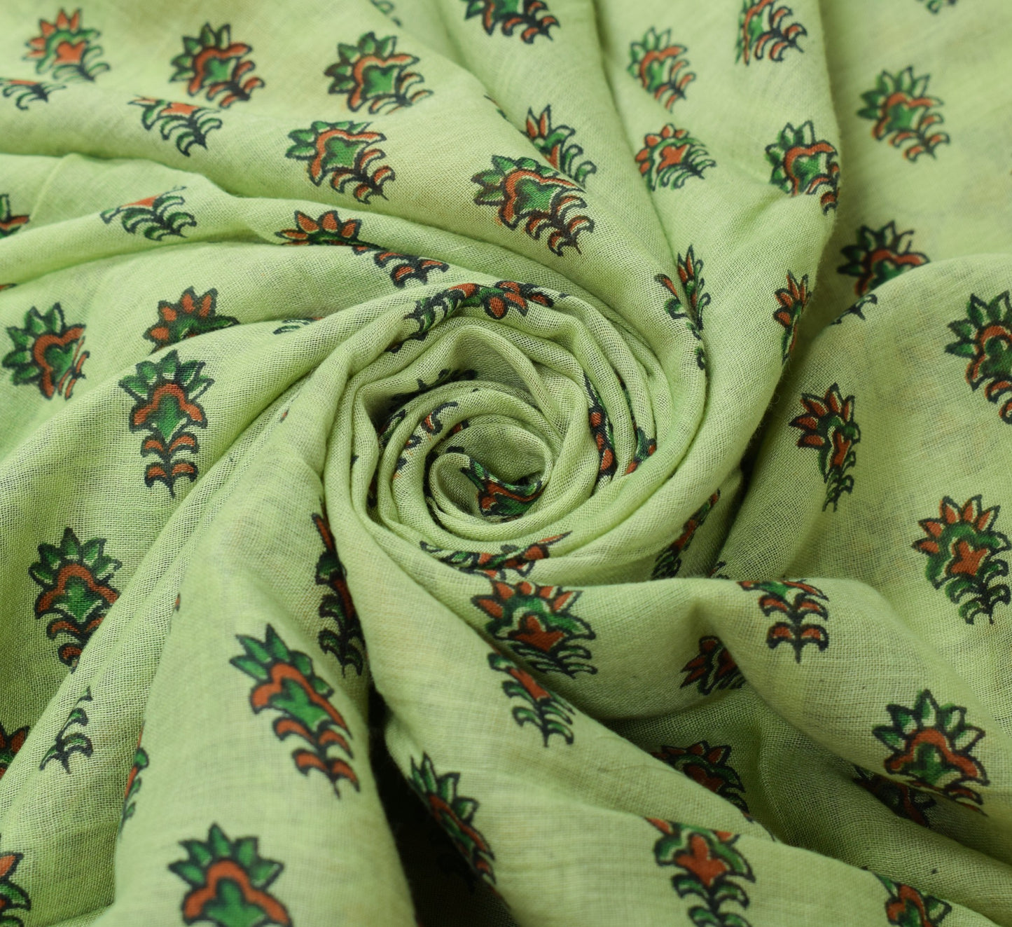 Sushila Vintage Green Saree Pure Cotton Hand Block Printed 5Yd Soft Craft Fabric