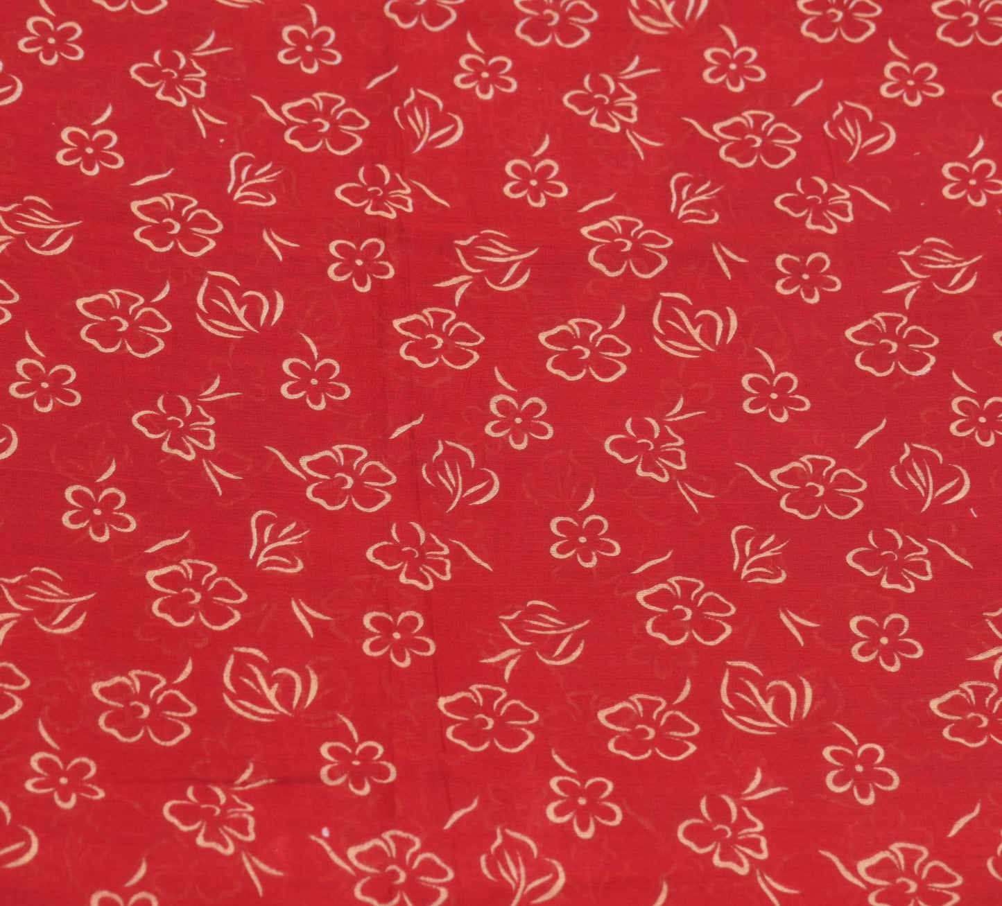 Sushila Vintage Red Saree 100% Pure Cotton Floral Printed Sari Soft Craft Fabric