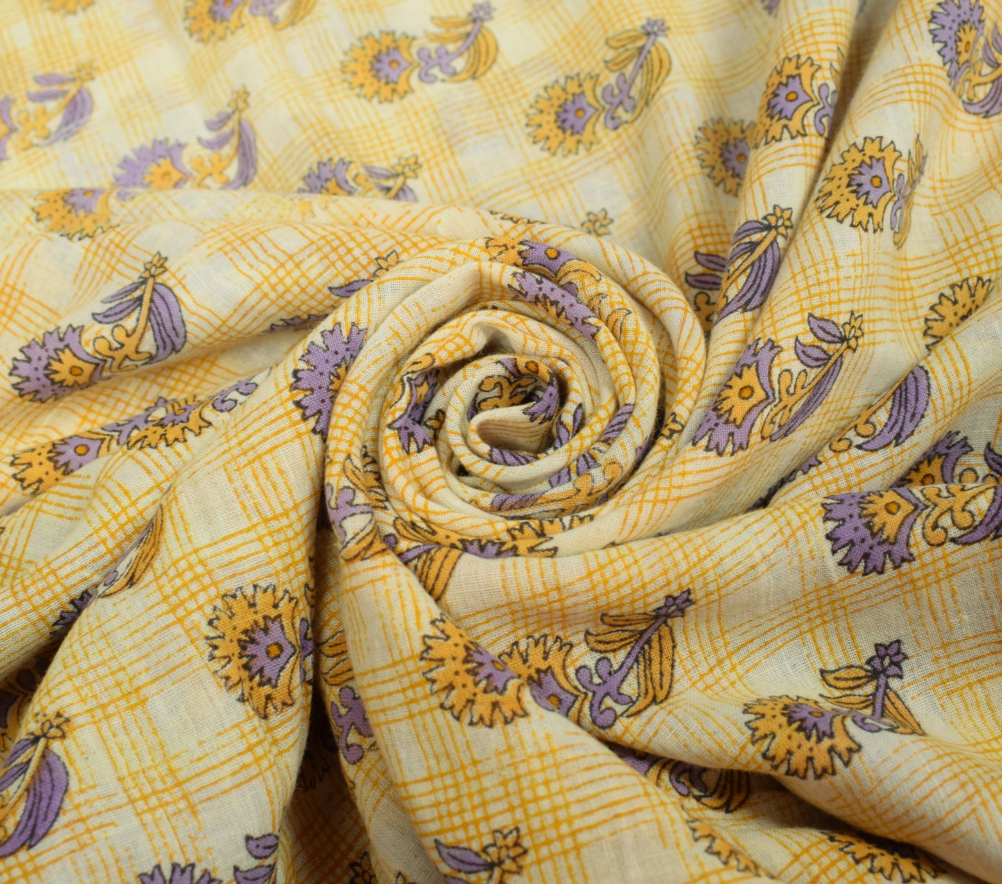 Sushila Vintage Saree 100% Pure Cotton Cream Floral Printed Soft Craft Fabric