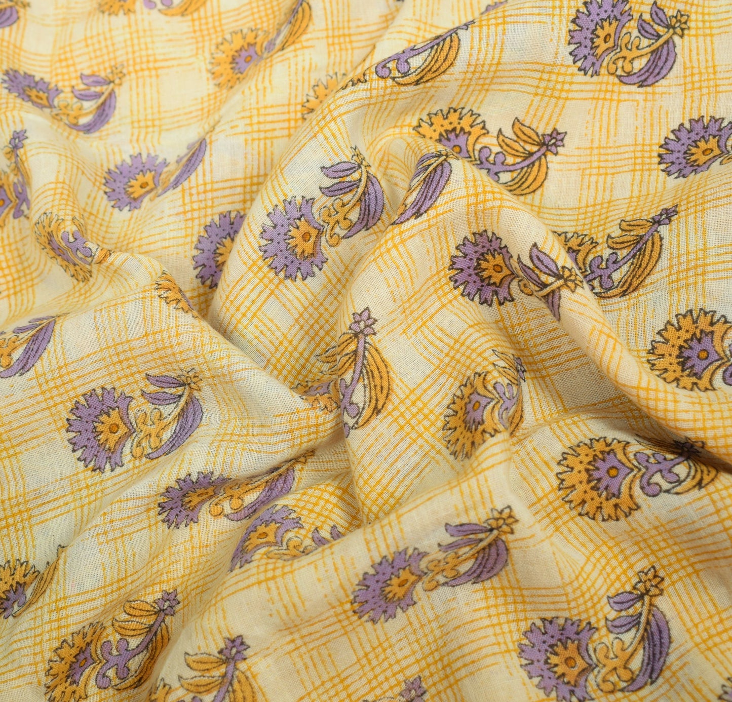 Sushila Vintage Saree 100% Pure Cotton Cream Floral Printed Soft Craft Fabric