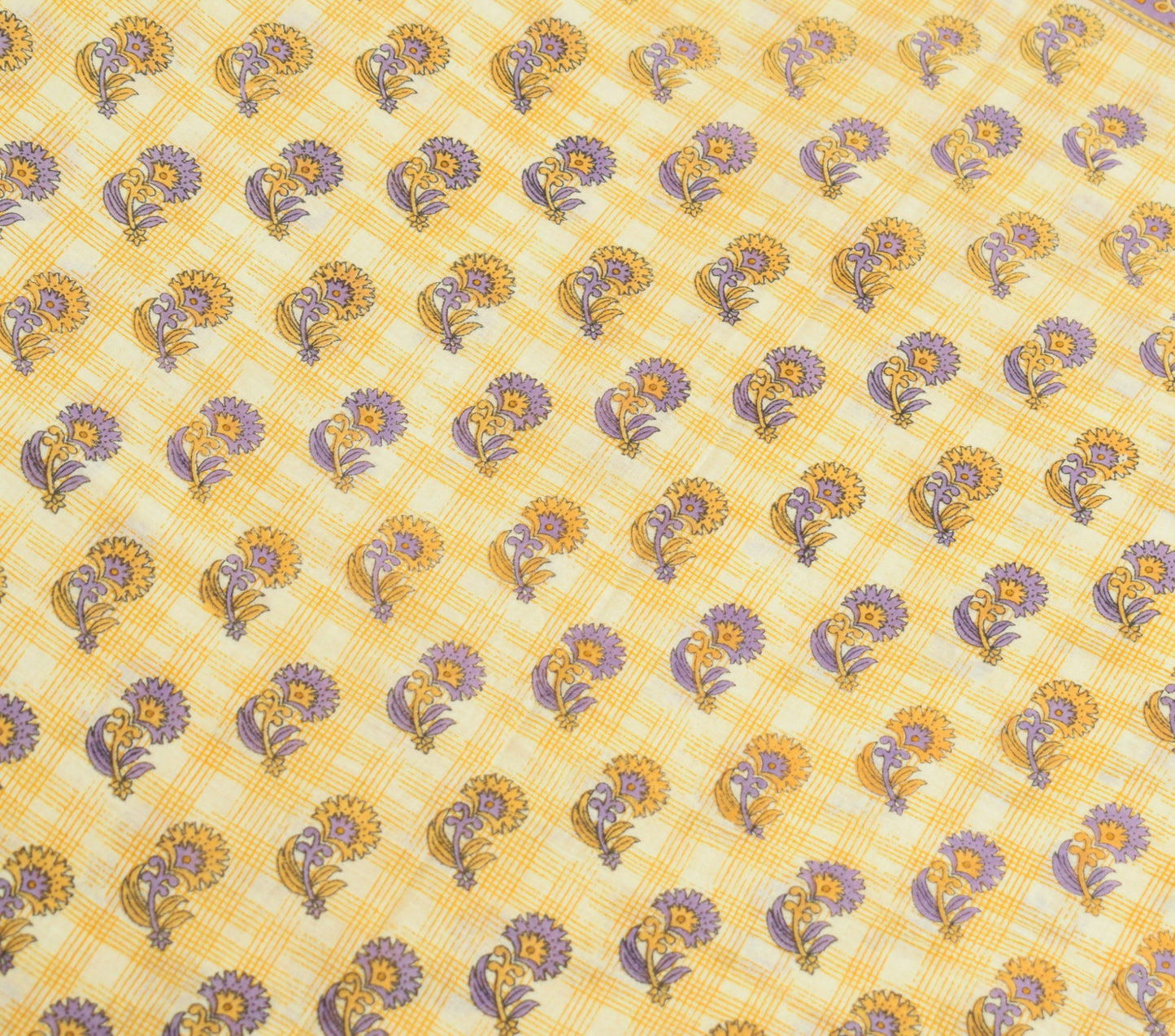Sushila Vintage Saree 100% Pure Cotton Cream Floral Printed Soft Craft Fabric