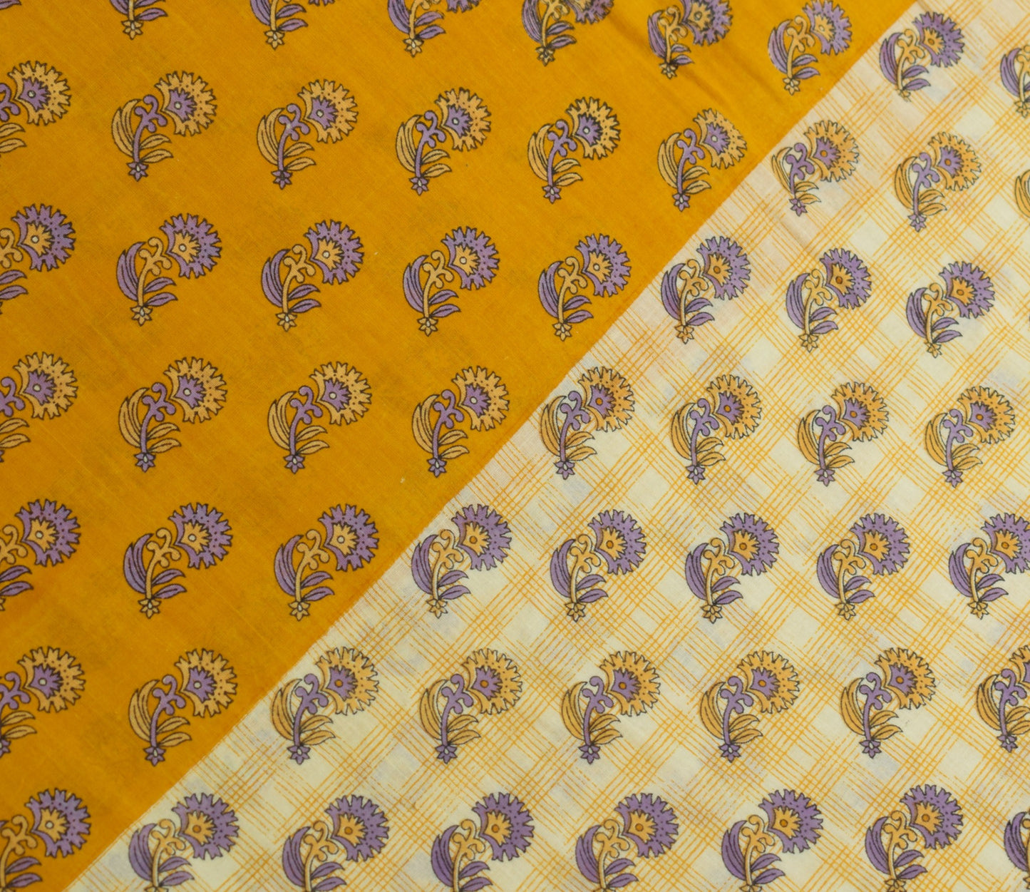 Sushila Vintage Saree 100% Pure Cotton Cream Floral Printed Soft Craft Fabric
