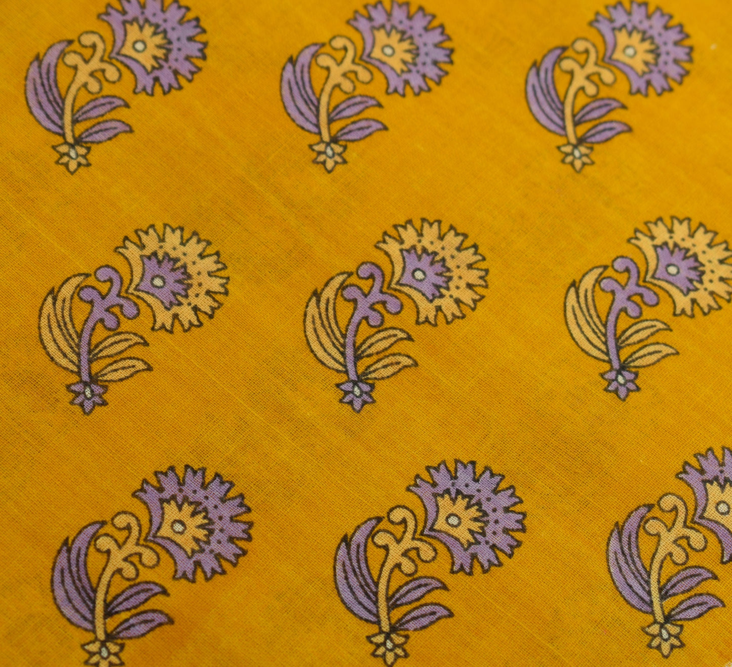 Sushila Vintage Saree 100% Pure Cotton Cream Floral Printed Soft Craft Fabric