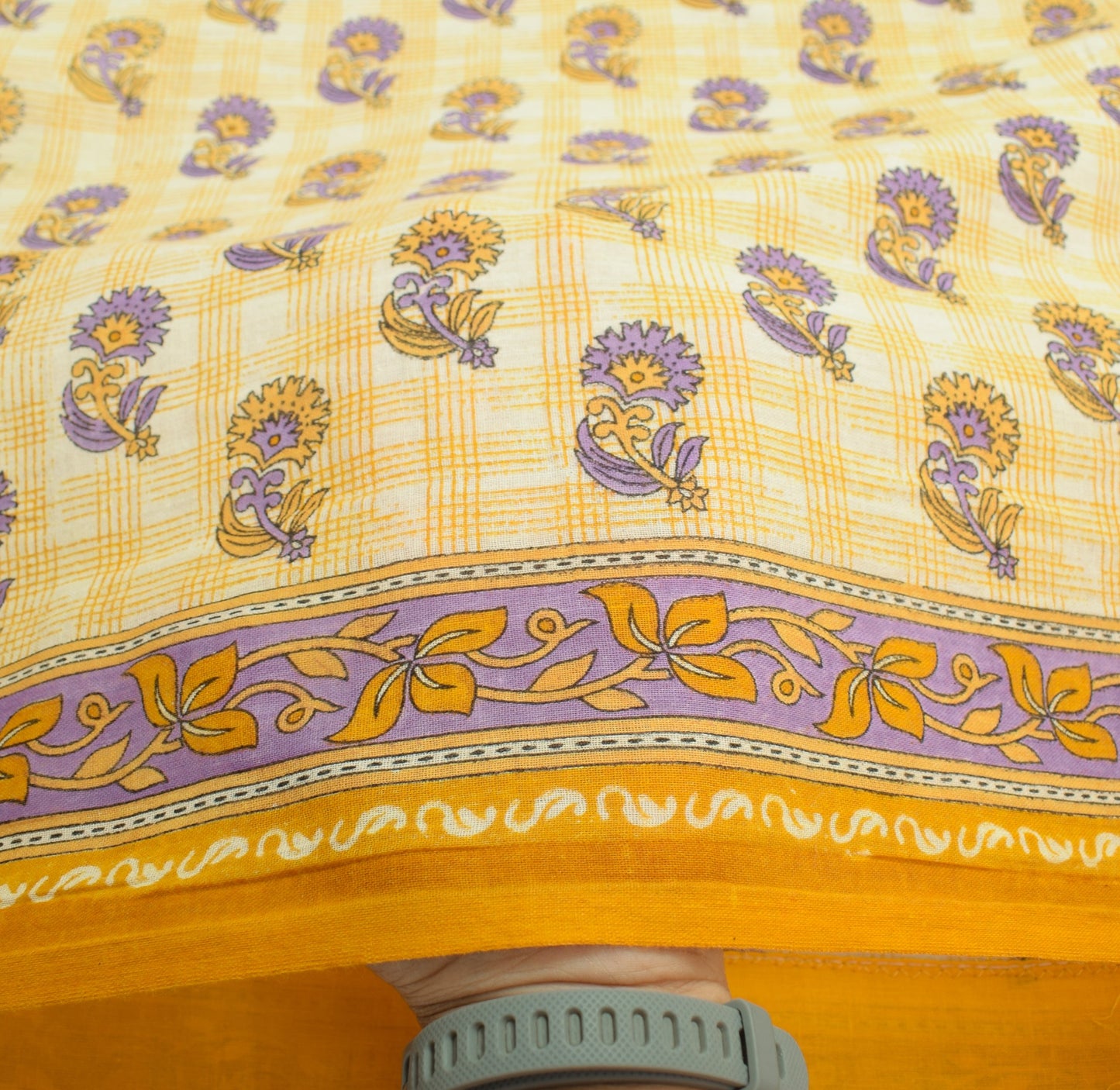 Sushila Vintage Saree 100% Pure Cotton Cream Floral Printed Soft Craft Fabric