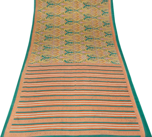 Sushila Vintage Dark Green Saree Pure Cotton Printed Paisley Soft Craft Fabric