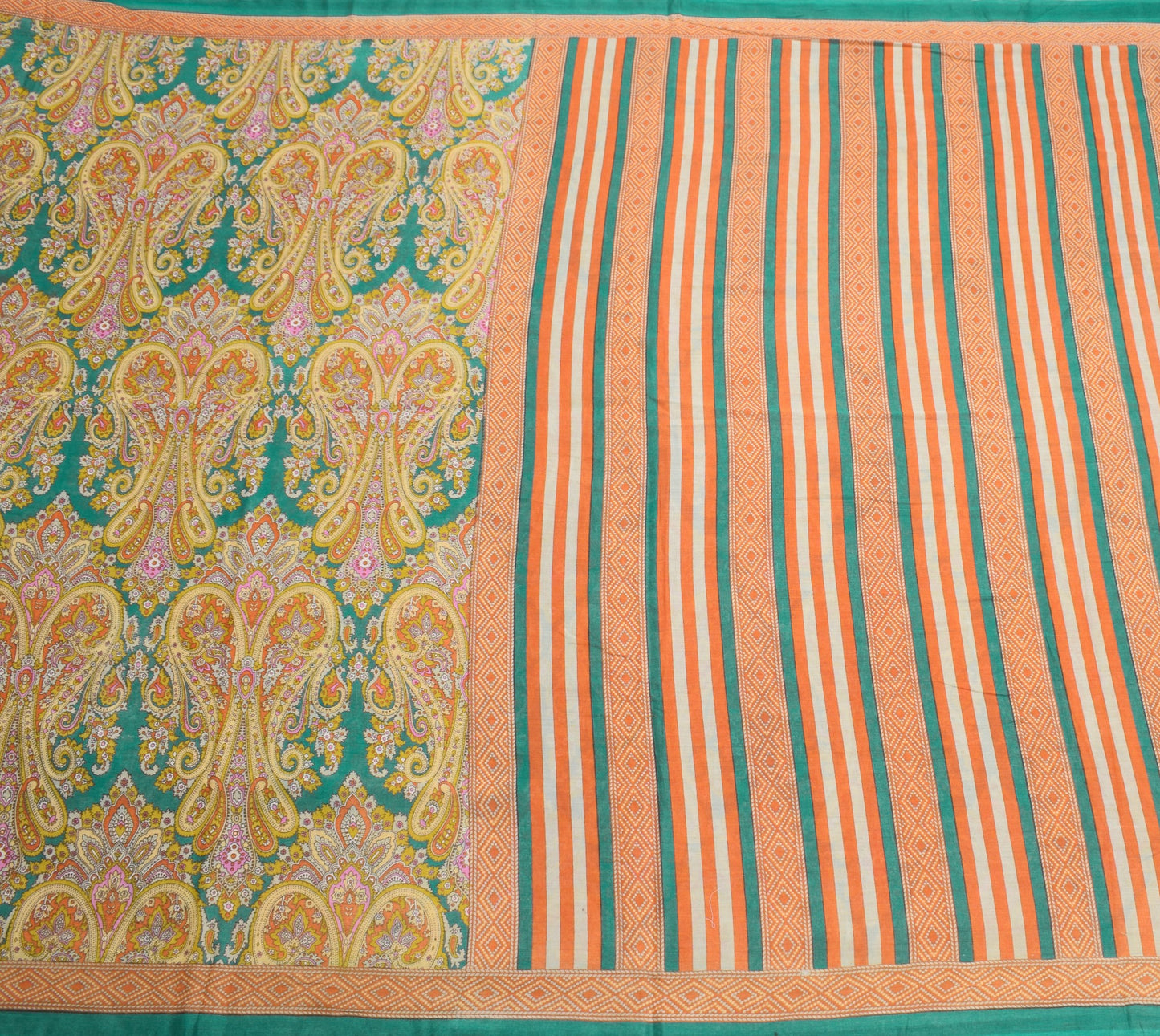 Sushila Vintage Dark Green Saree Pure Cotton Printed Paisley Soft Craft Fabric