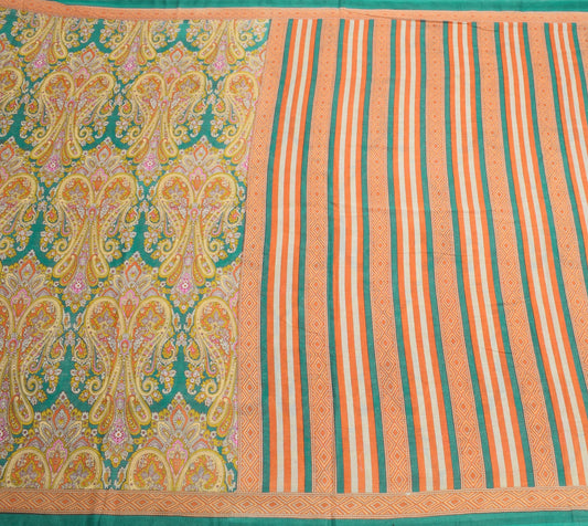 Sushila Vintage Dark Green Saree Pure Cotton Printed Paisley Soft Craft Fabric