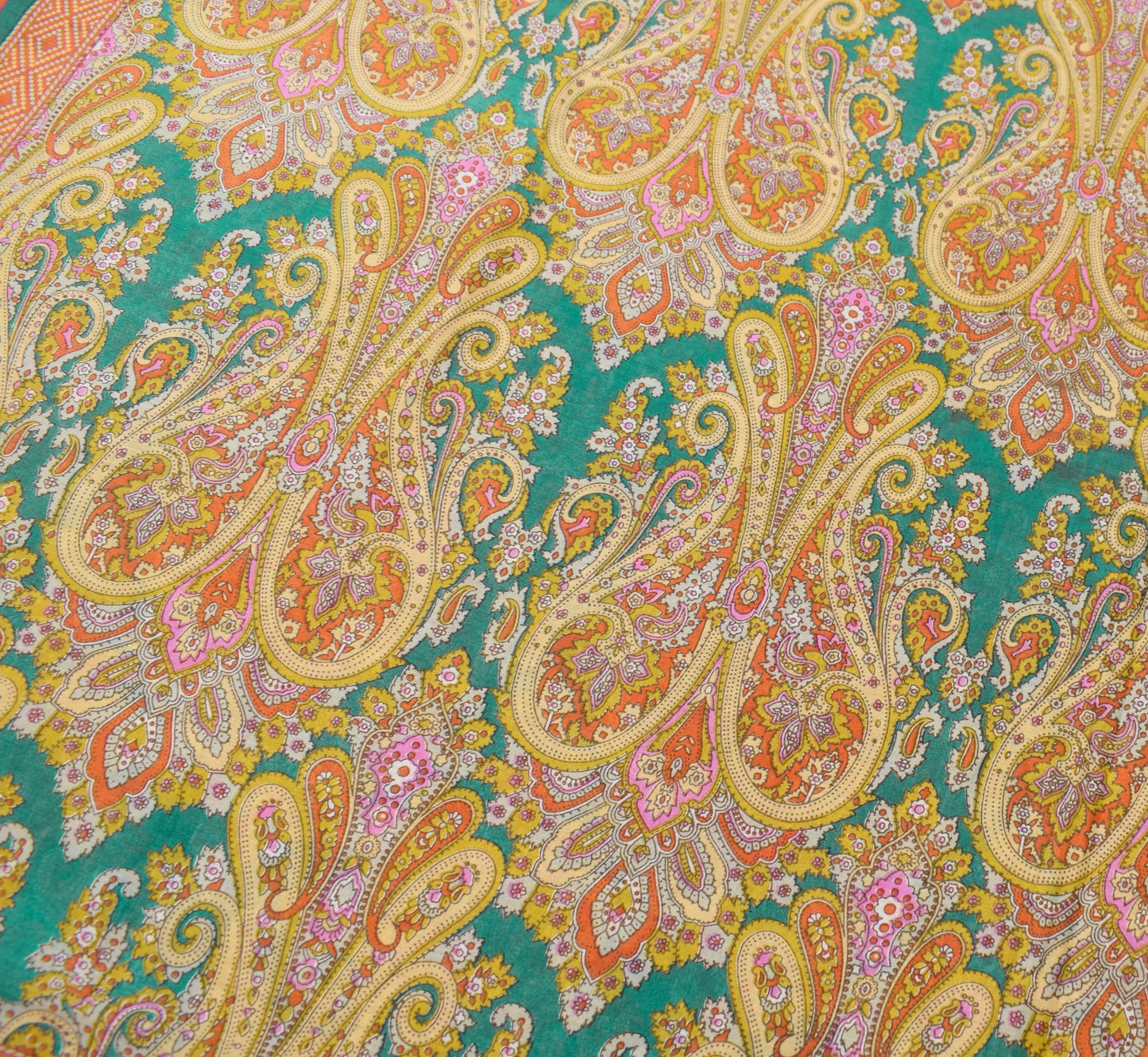 Sushila Vintage Dark Green Saree Pure Cotton Printed Paisley Soft Craft Fabric