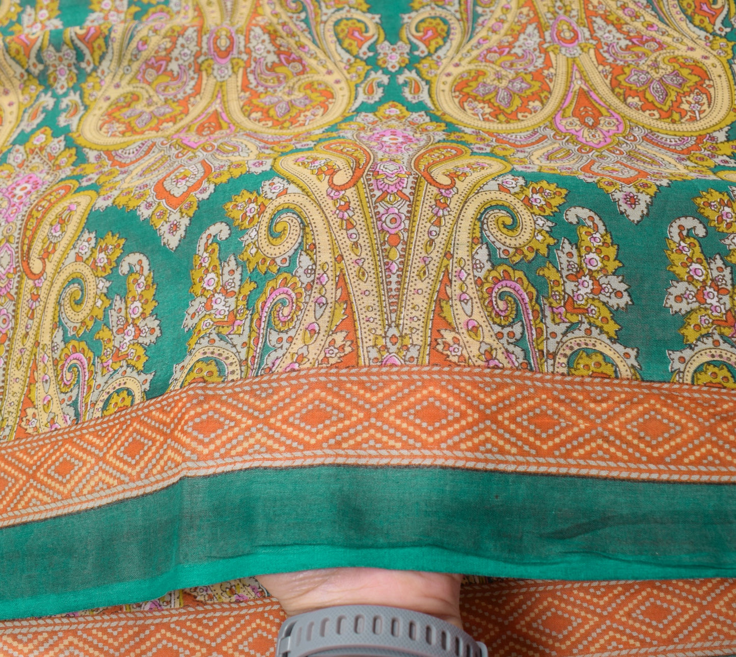 Sushila Vintage Dark Green Saree Pure Cotton Printed Paisley Soft Craft Fabric