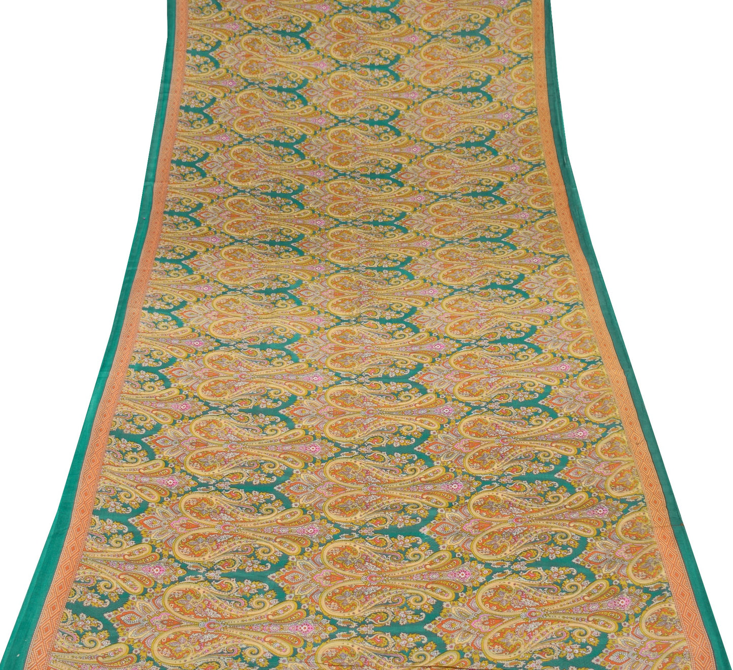 Sushila Vintage Dark Green Saree Pure Cotton Printed Paisley Soft Craft Fabric