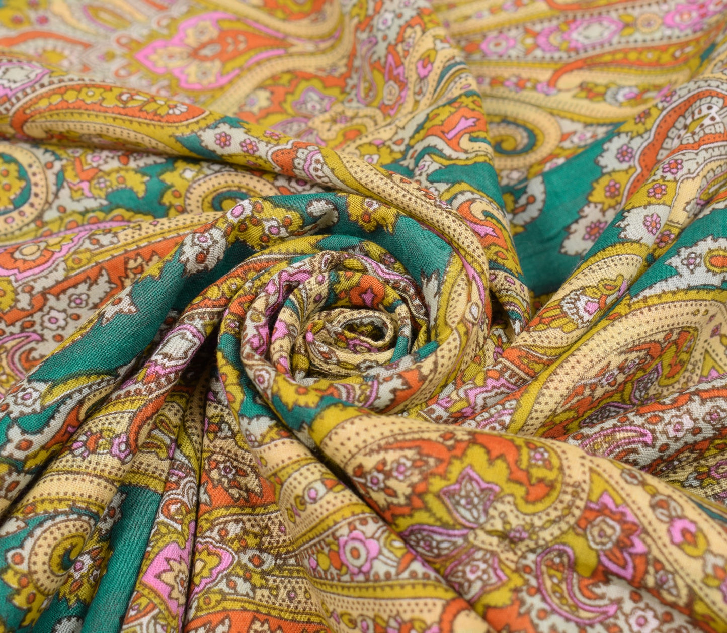 Sushila Vintage Dark Green Saree Pure Cotton Printed Paisley Soft Craft Fabric