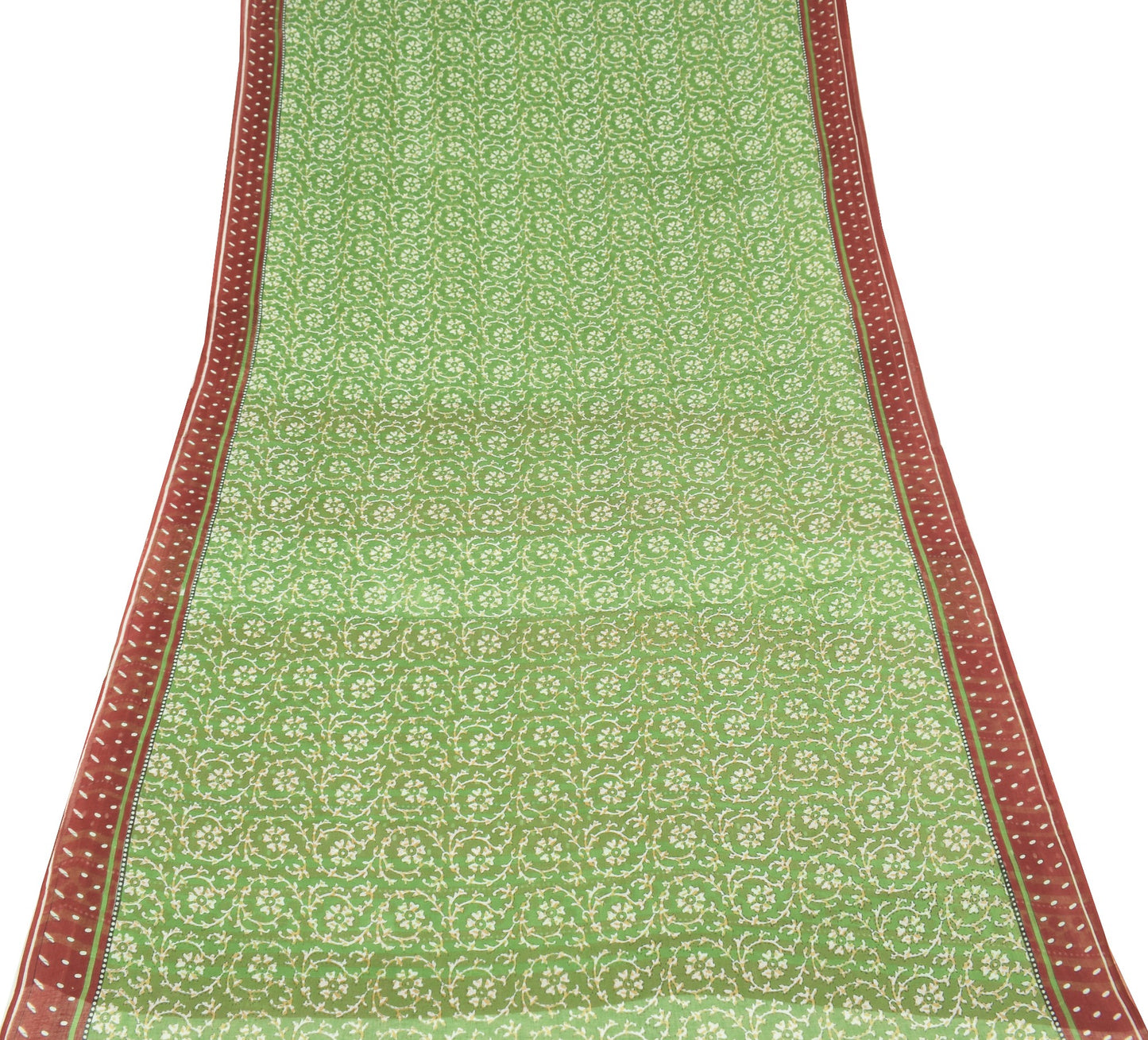 Sushila Vintage Indian Saree 100% Pure Cotton Floral Green Printed Craft Fabric