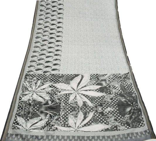 Sushila Vintage White Saree 100% Pure Cotton Printed Indian Paisley Craft Fabric