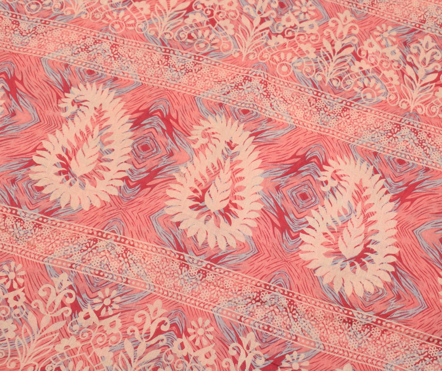 Sushila Vintage Peach Saree 100% Pure Cotton Indian Printed Paisley Craft Fabric